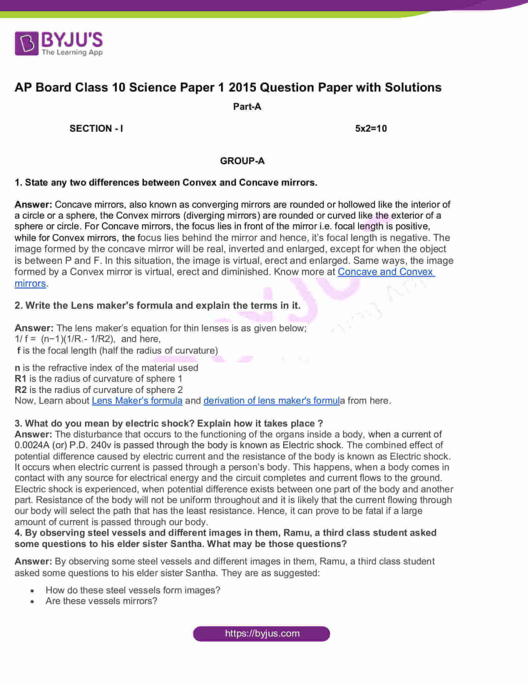 AP Board Class 10 Science paper 1 2015 Question paper with solutions 1