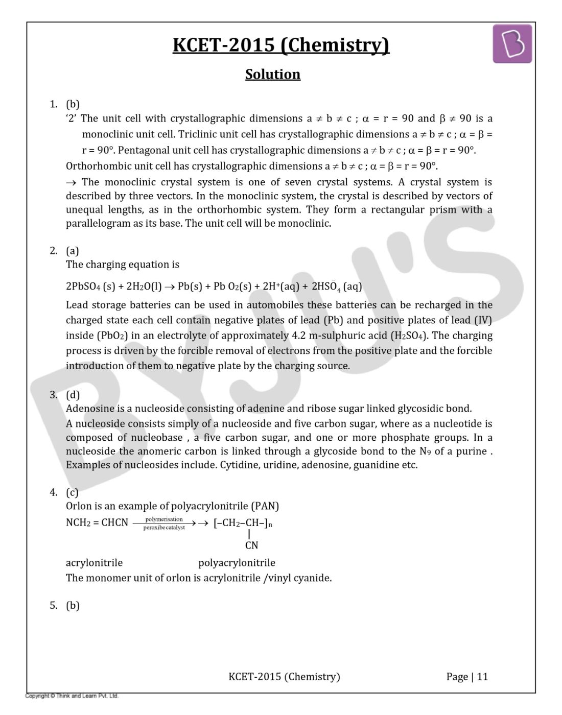 KCET 2015 Chemistry Question Paper with Solutions