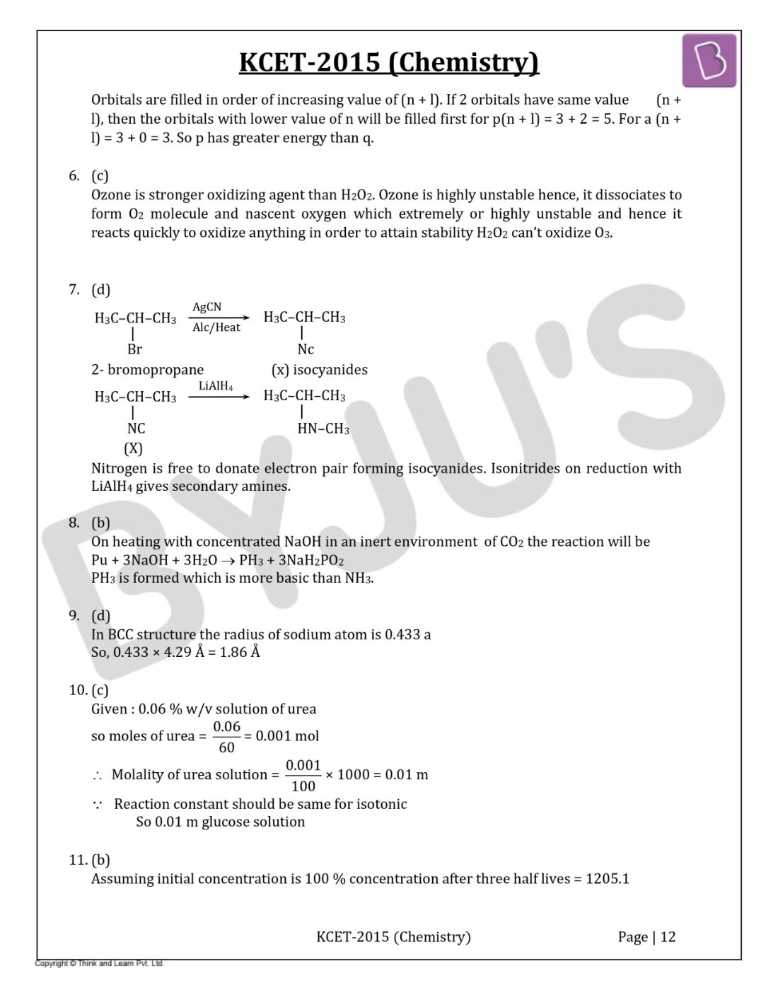 KCET 2015 Chemistry Question Paper with Solutions