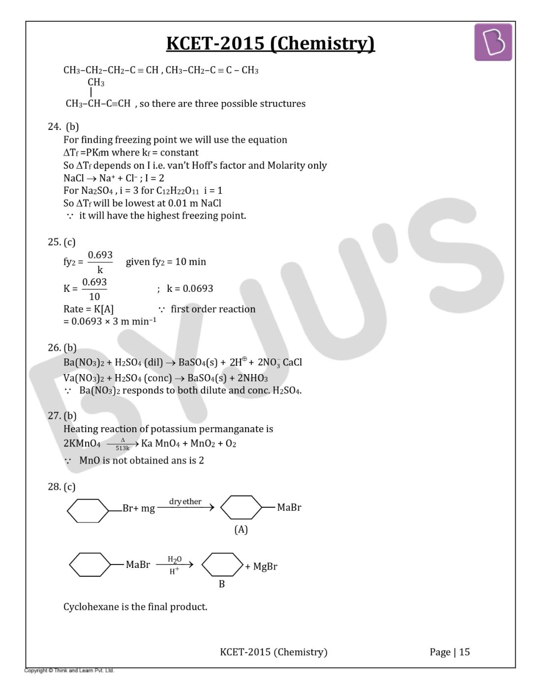 KCET 2015 Chemistry Question Paper with Solutions