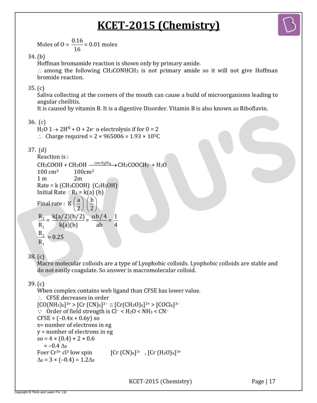 KCET 2015 Chemistry Question Paper with Solutions