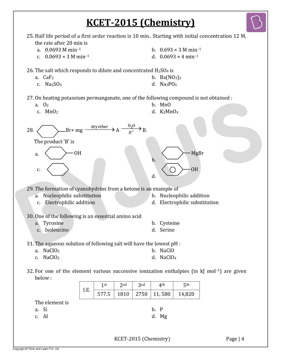 KCET 2015 Chemistry Question Paper with Solutions