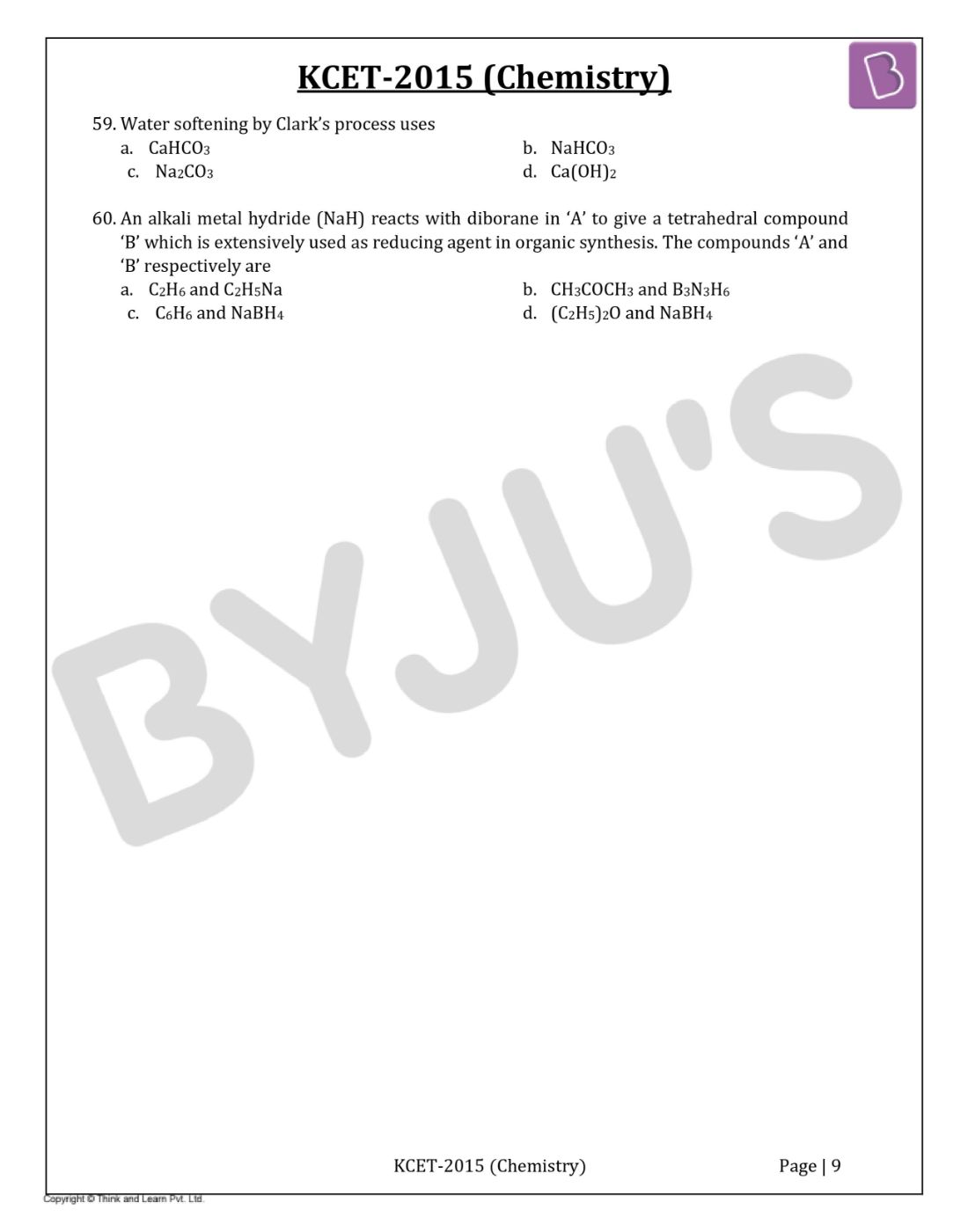 KCET 2015 Chemistry Question Paper with Solutions