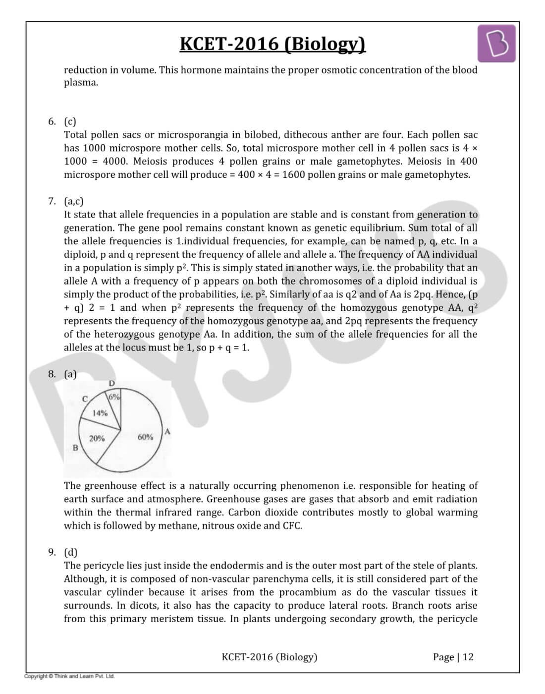 KCET 2016 Biology Paper with Solutions