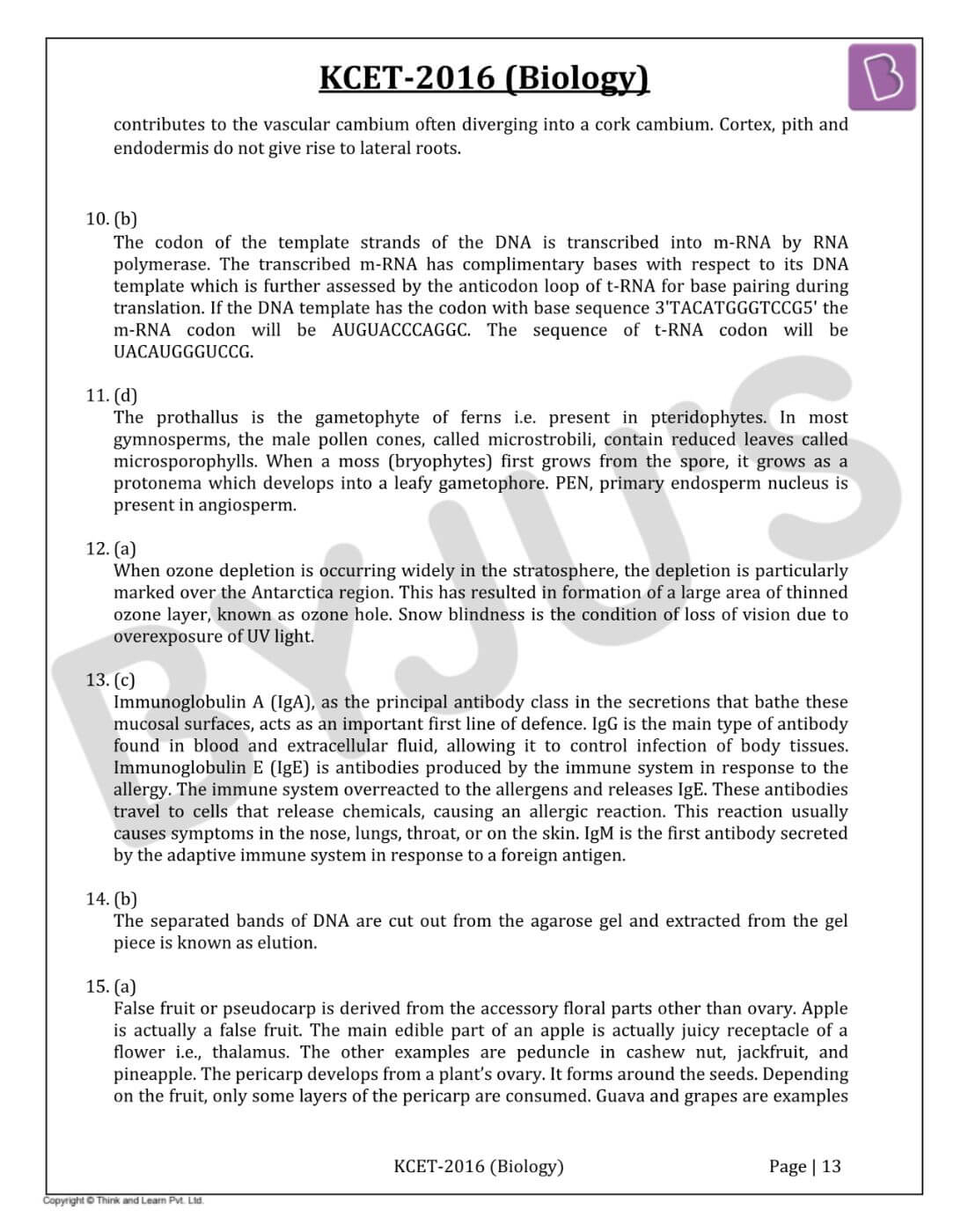 KCET 2016 Biology Paper with Solutions