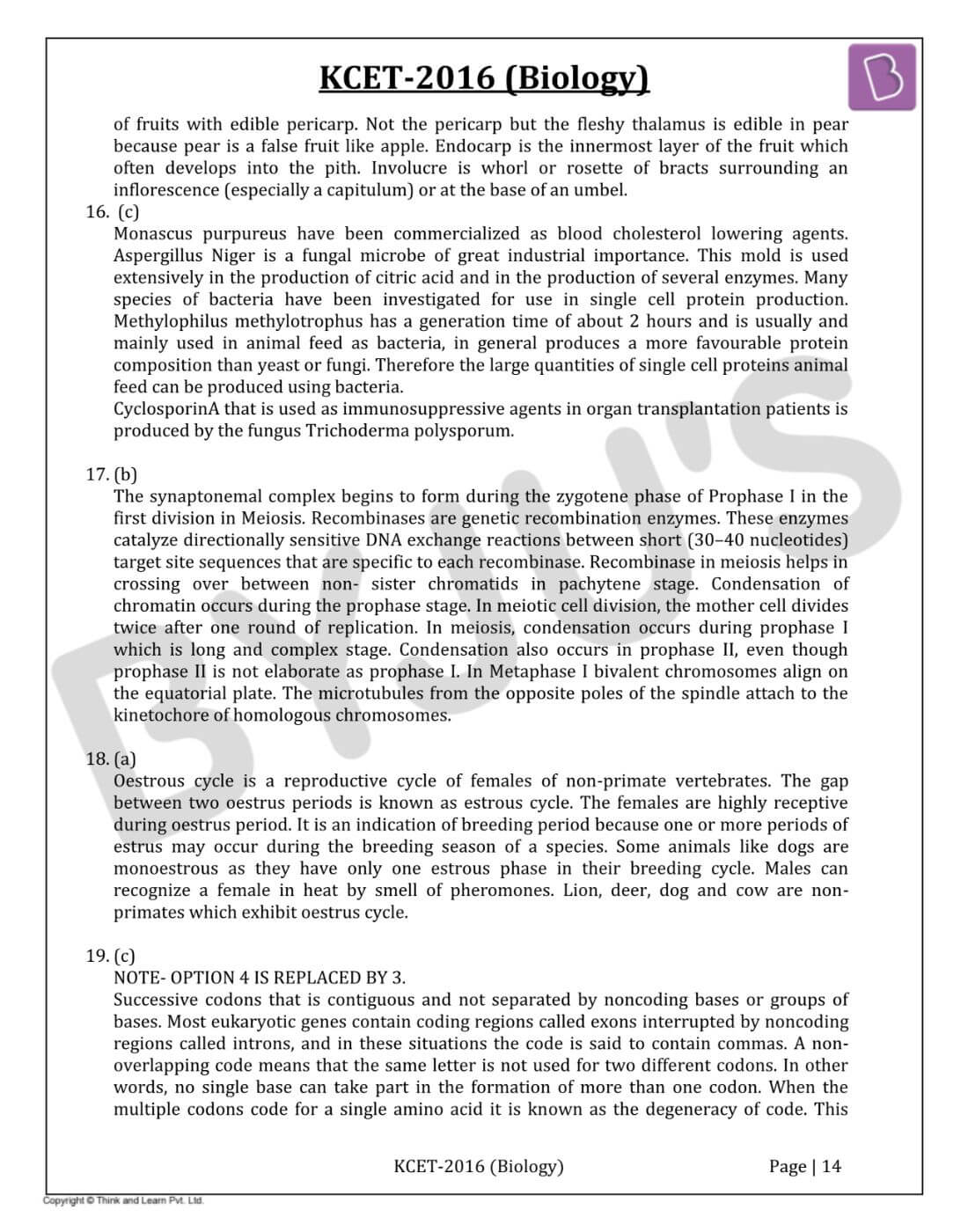 KCET 2016 Biology Paper with Solutions