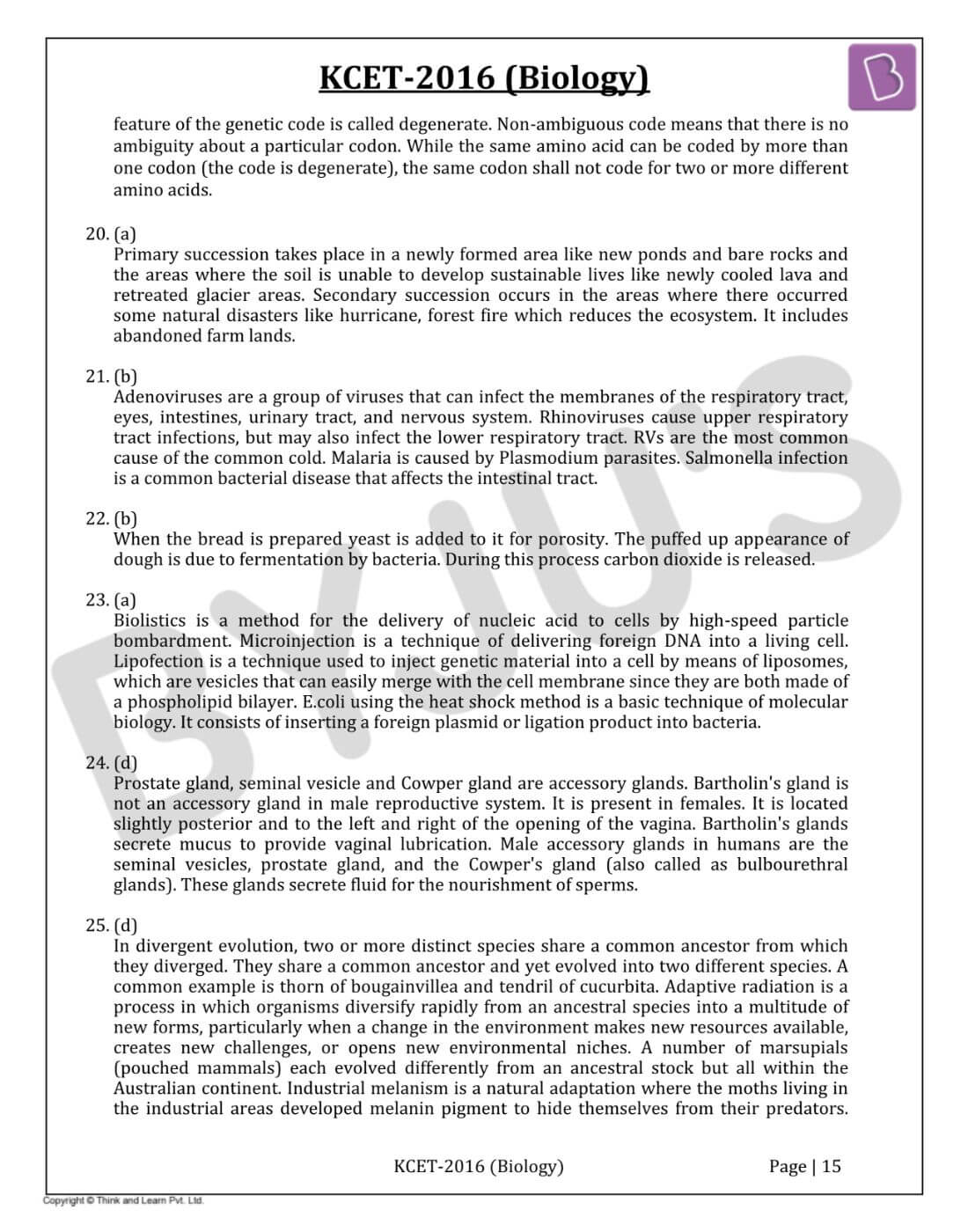 KCET 2016 Biology Paper with Solutions