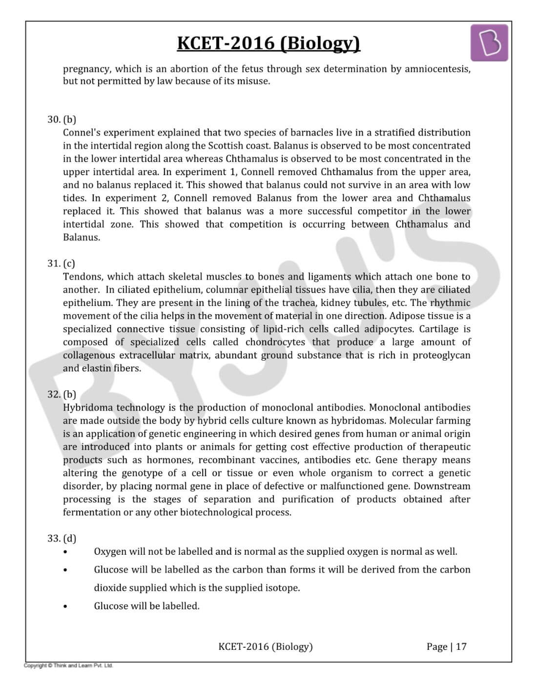 KCET 2016 Biology Paper with Solutions