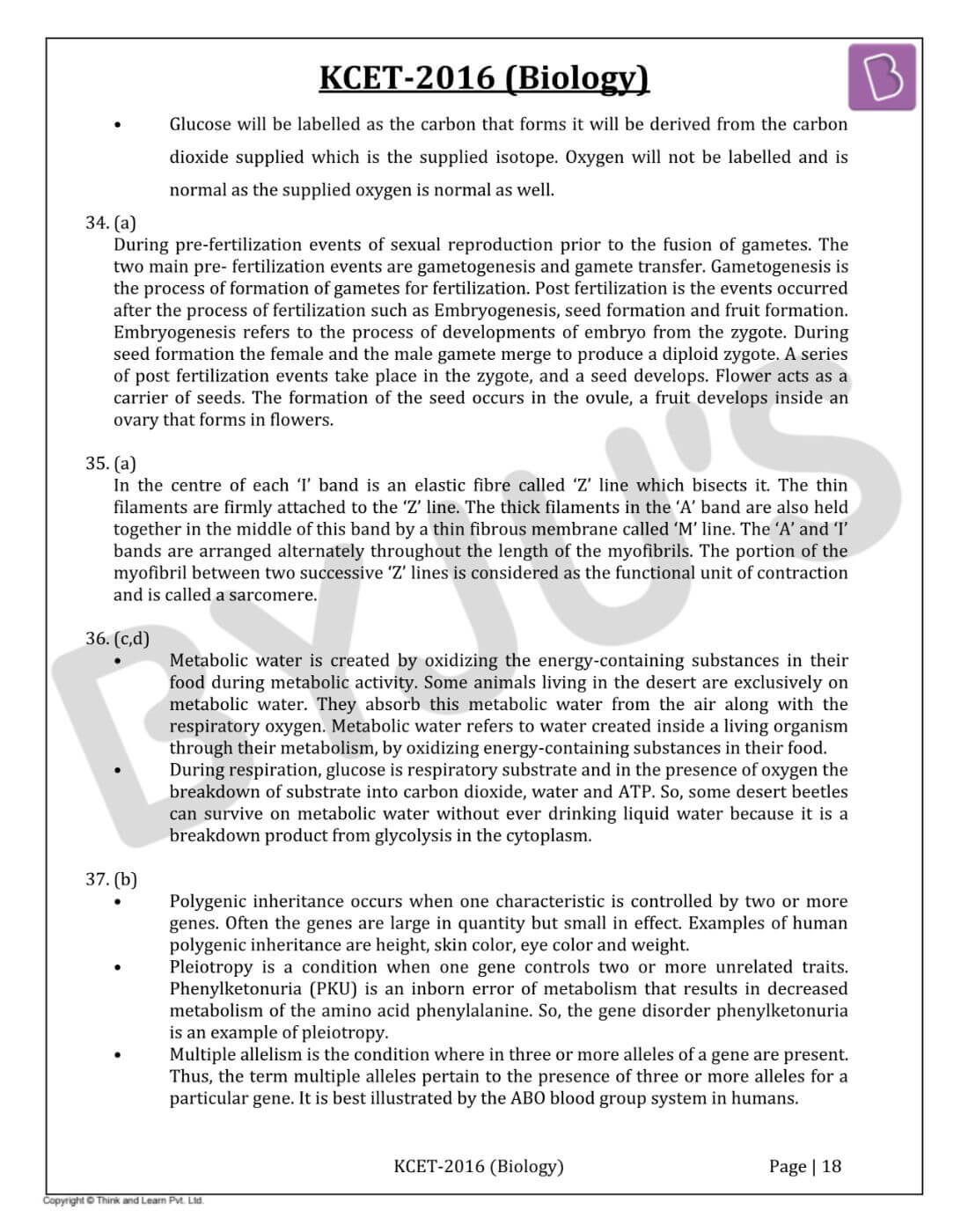 KCET 2016 Biology Paper with Solutions