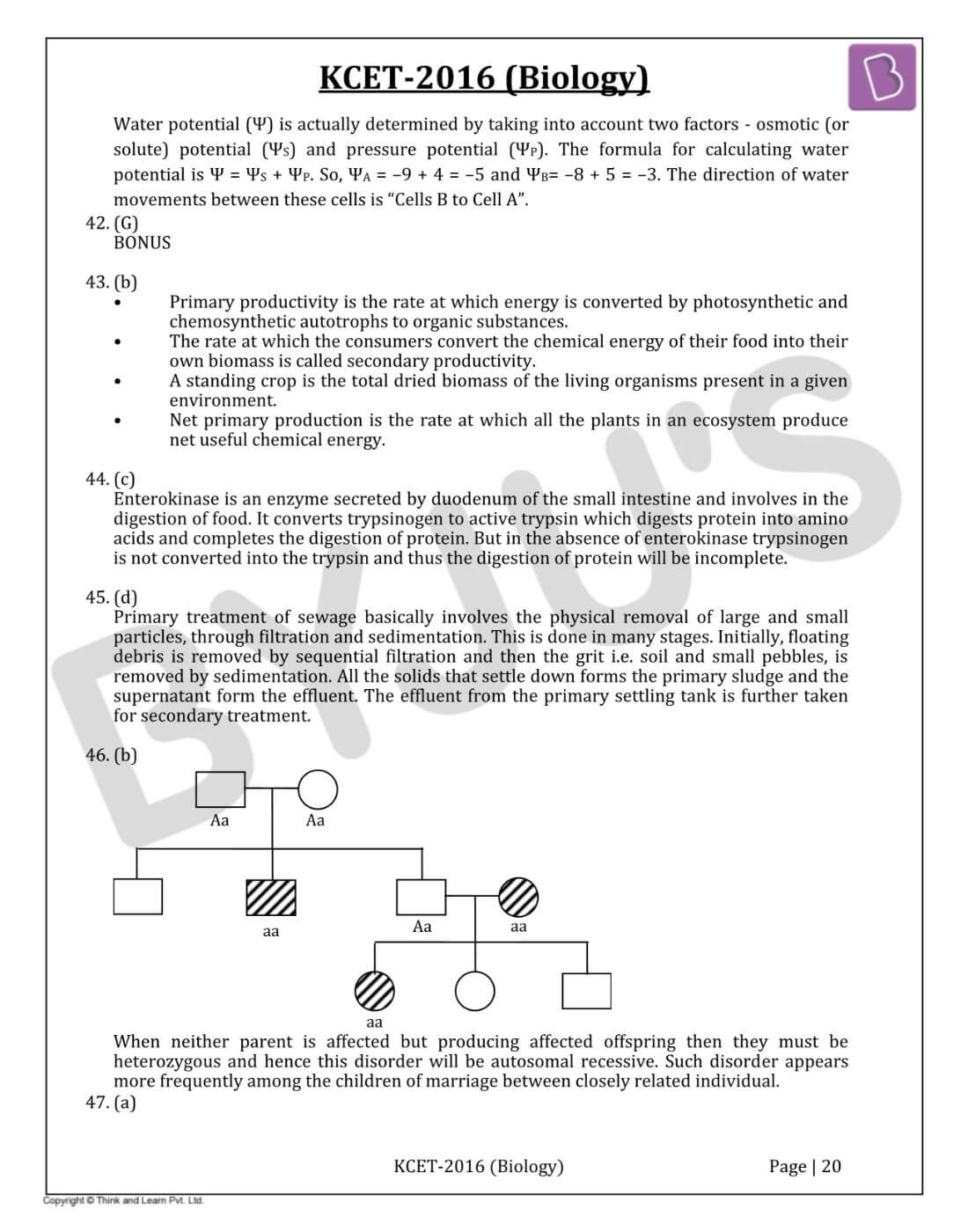KCET 2016 Biology Paper with Solutions