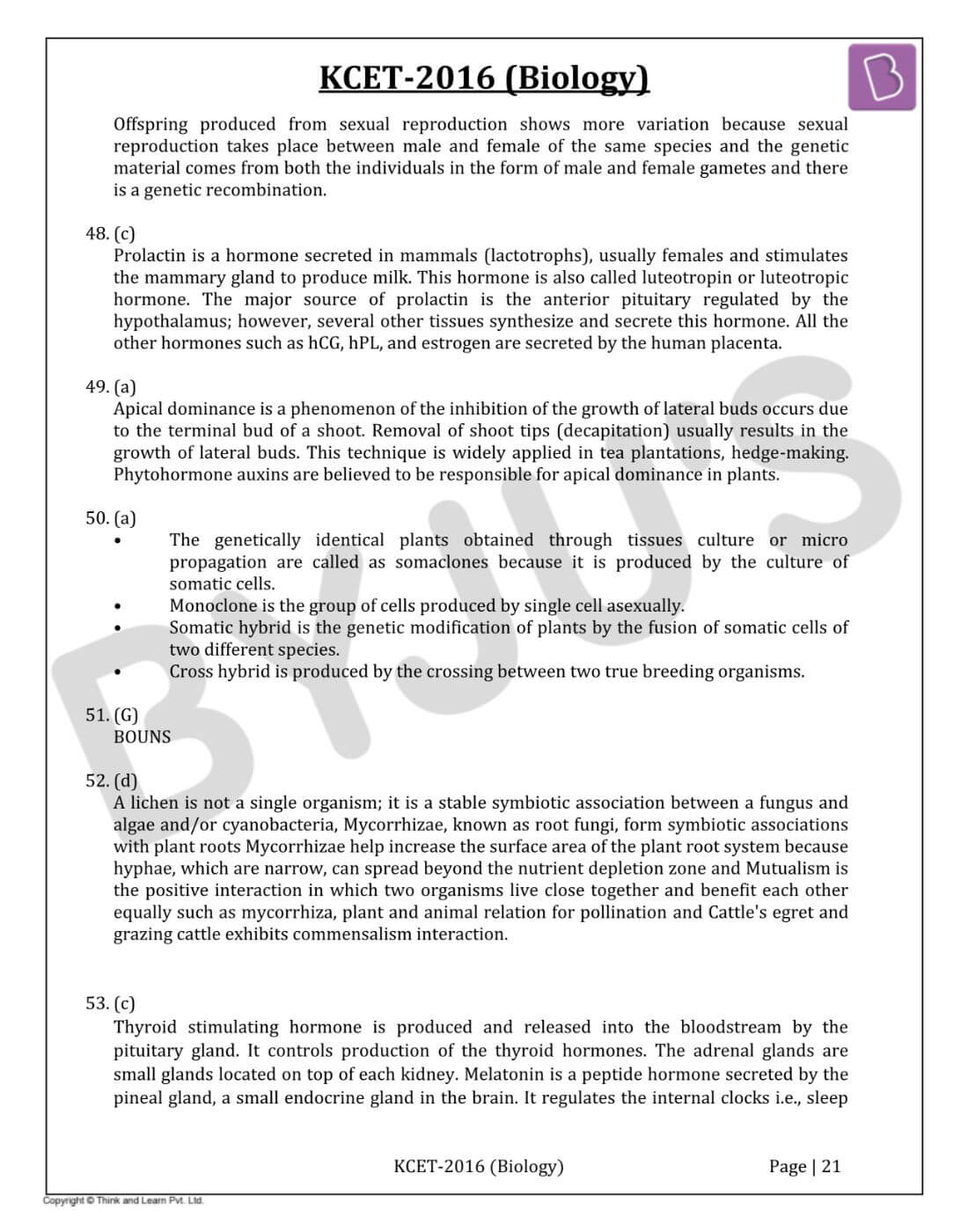 KCET 2016 Biology Paper with Solutions