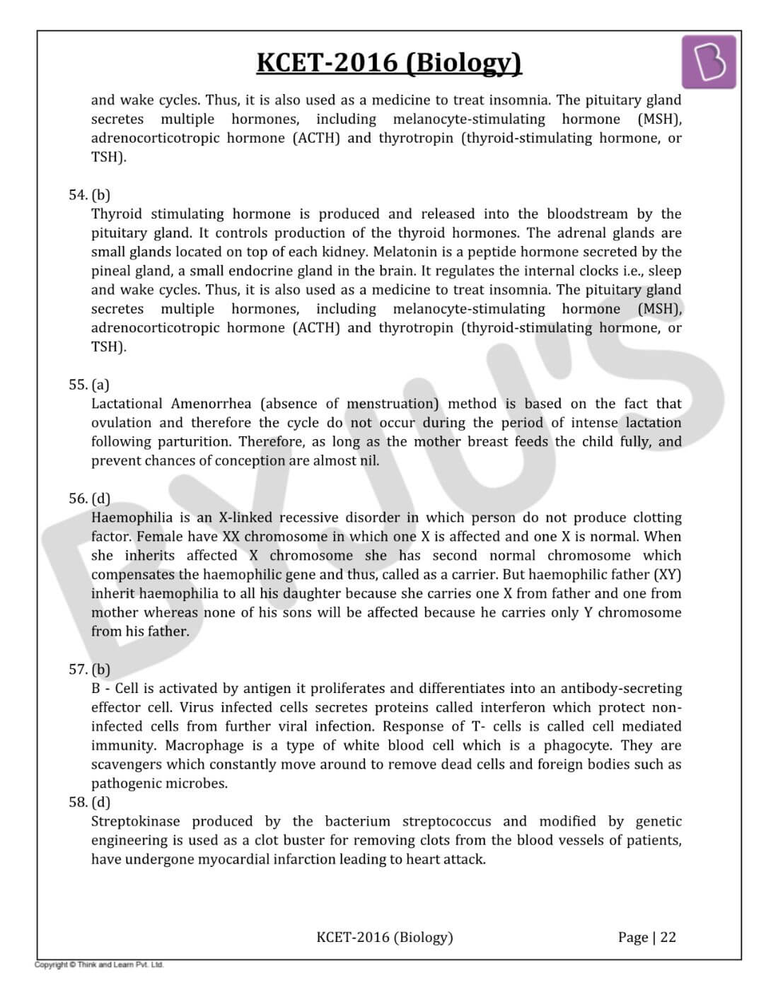 KCET 2016 Biology Paper with Solutions