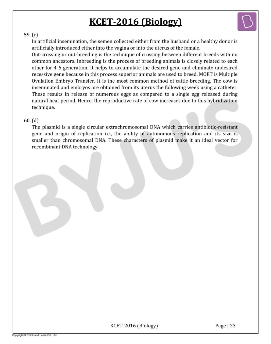 KCET 2016 Biology Paper with Solutions