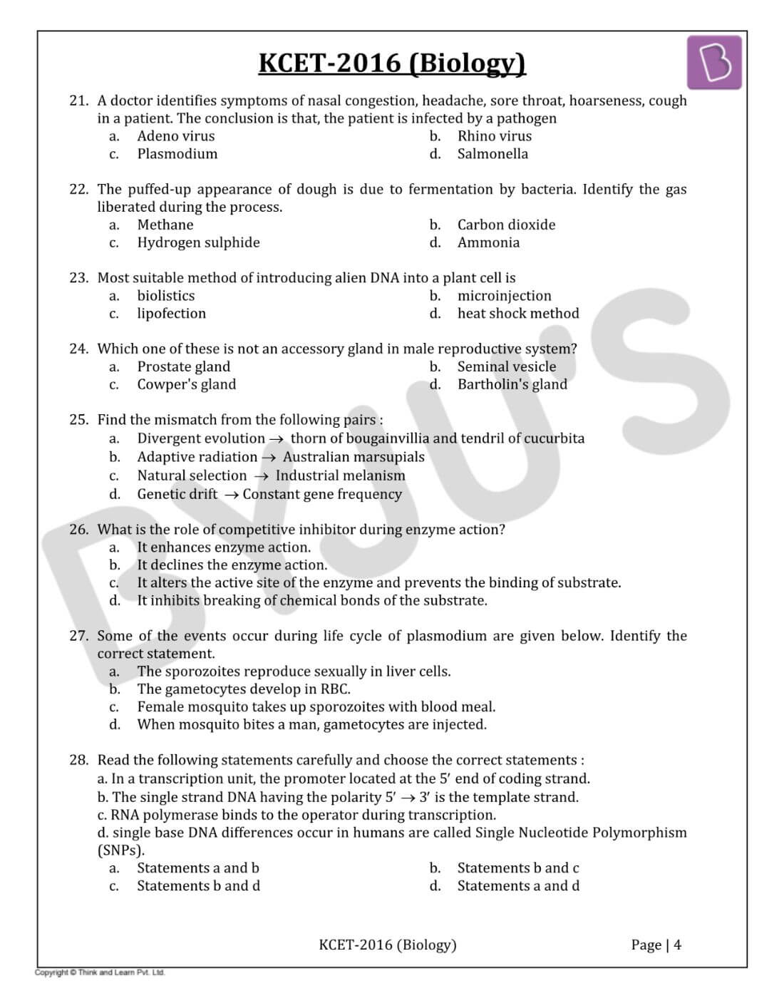 KCET 2016 Biology Paper with Solutions