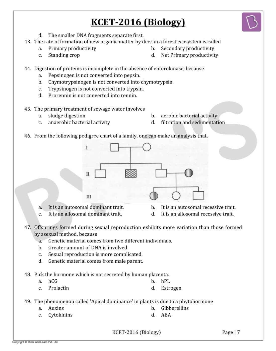 KCET 2016 Biology Paper with Solutions