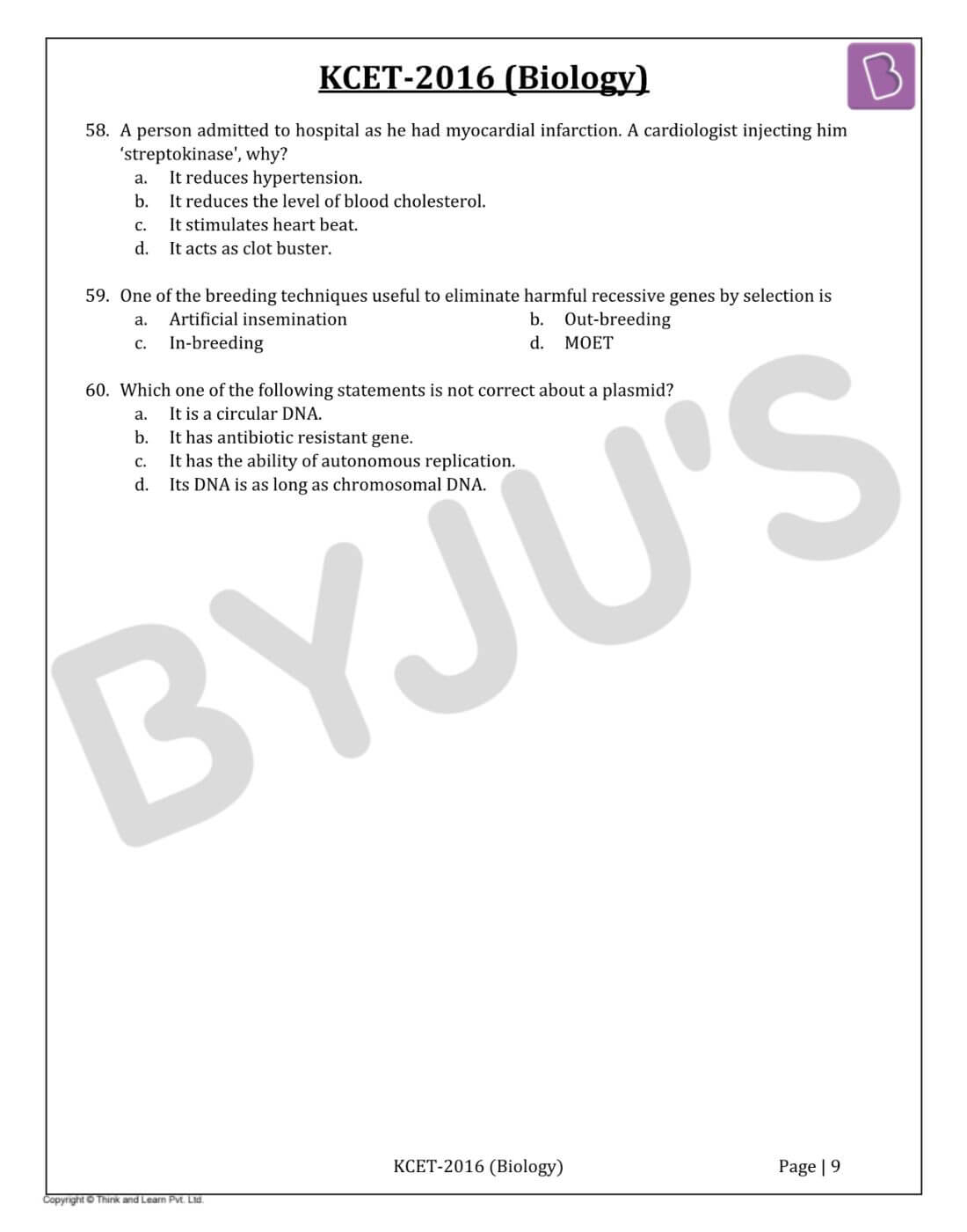 KCET 2016 Biology Paper with Solutions