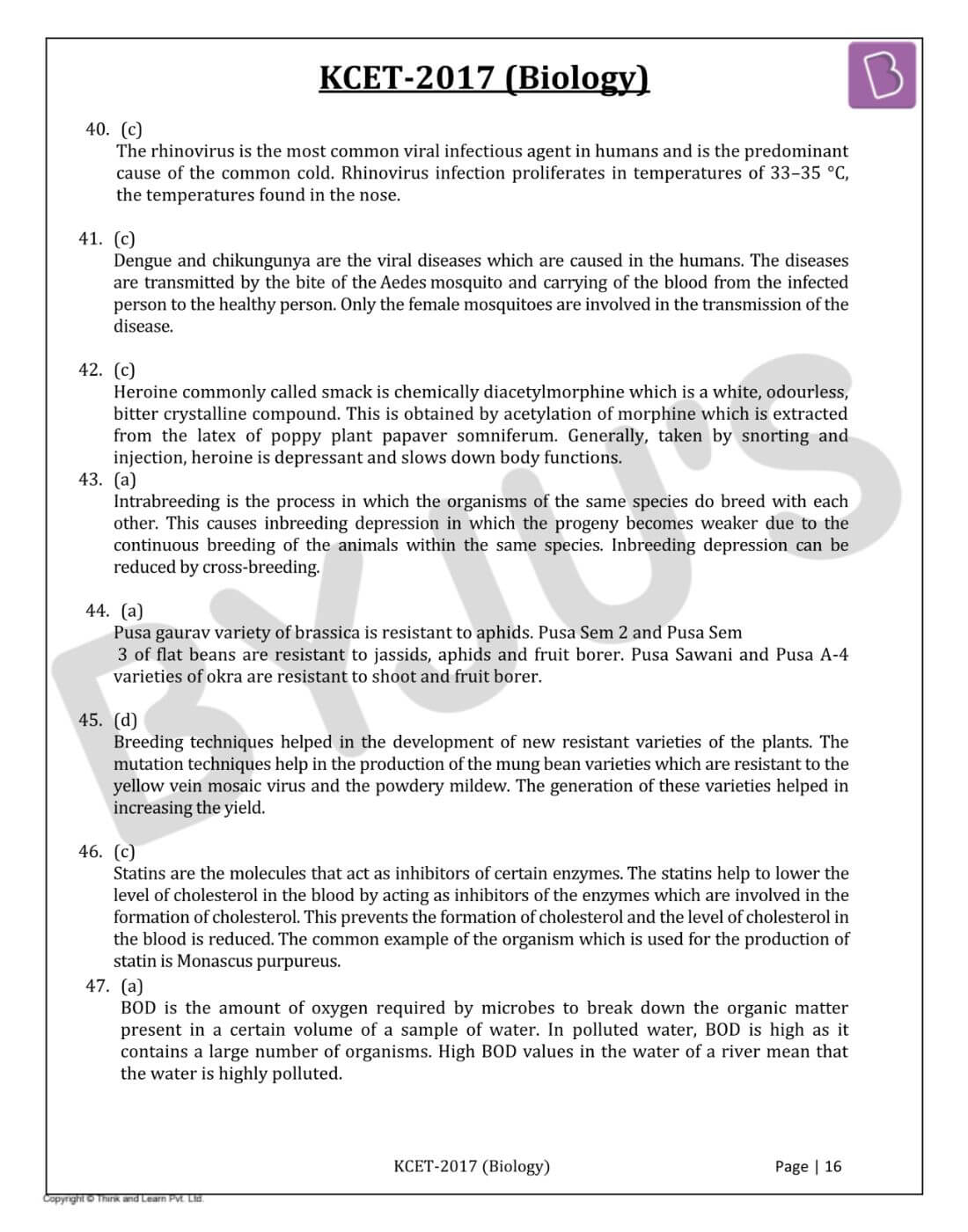 KCET 2017 Biology Question Paper with Solutions