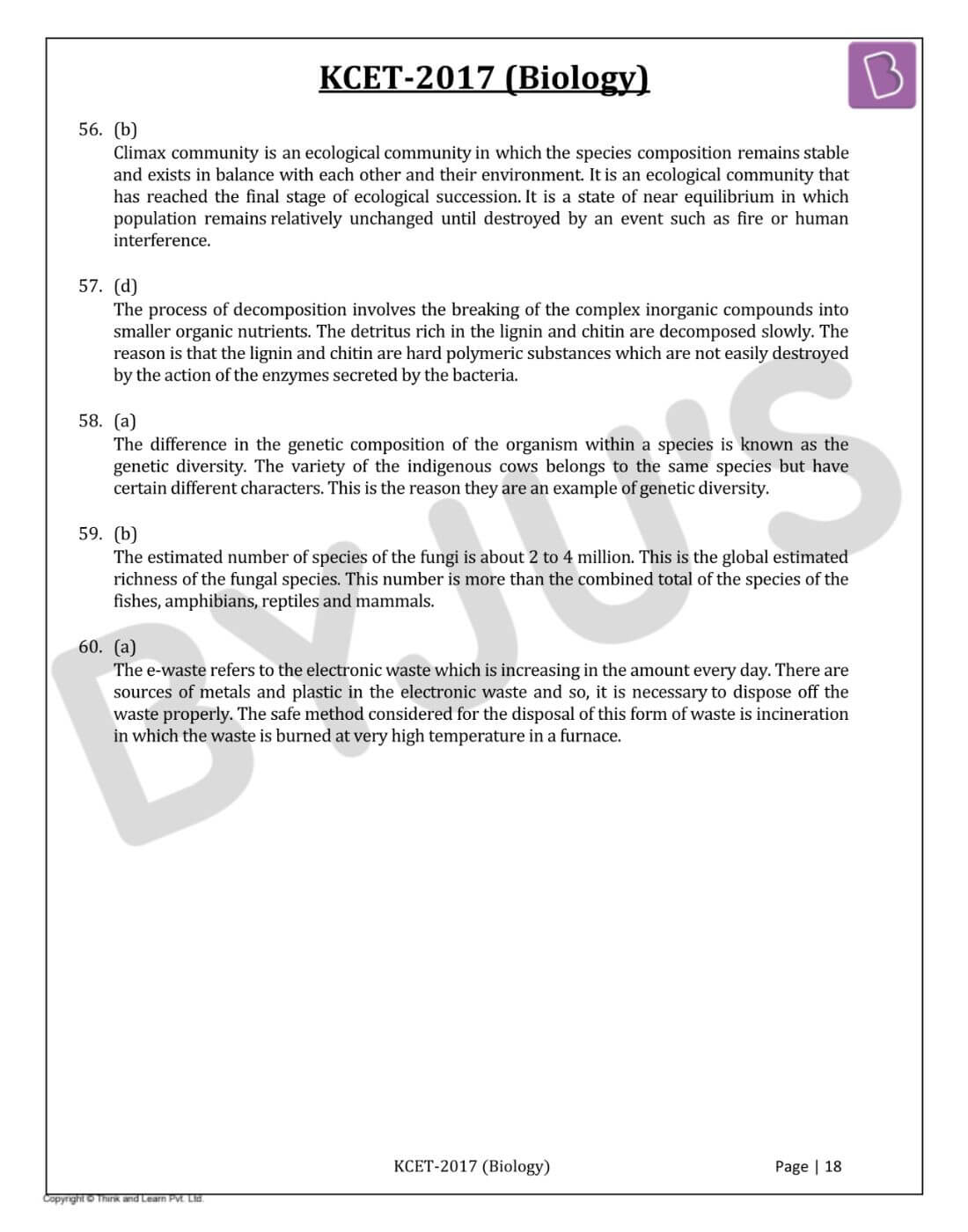 KCET 2017 Biology Question Paper with Solutions