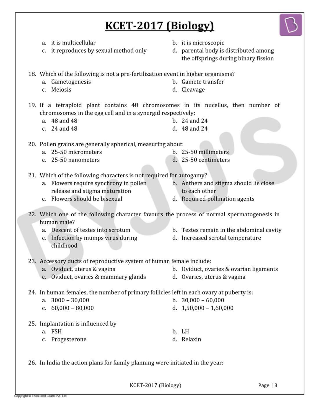 KCET 2017 Biology Question Paper with Solutions