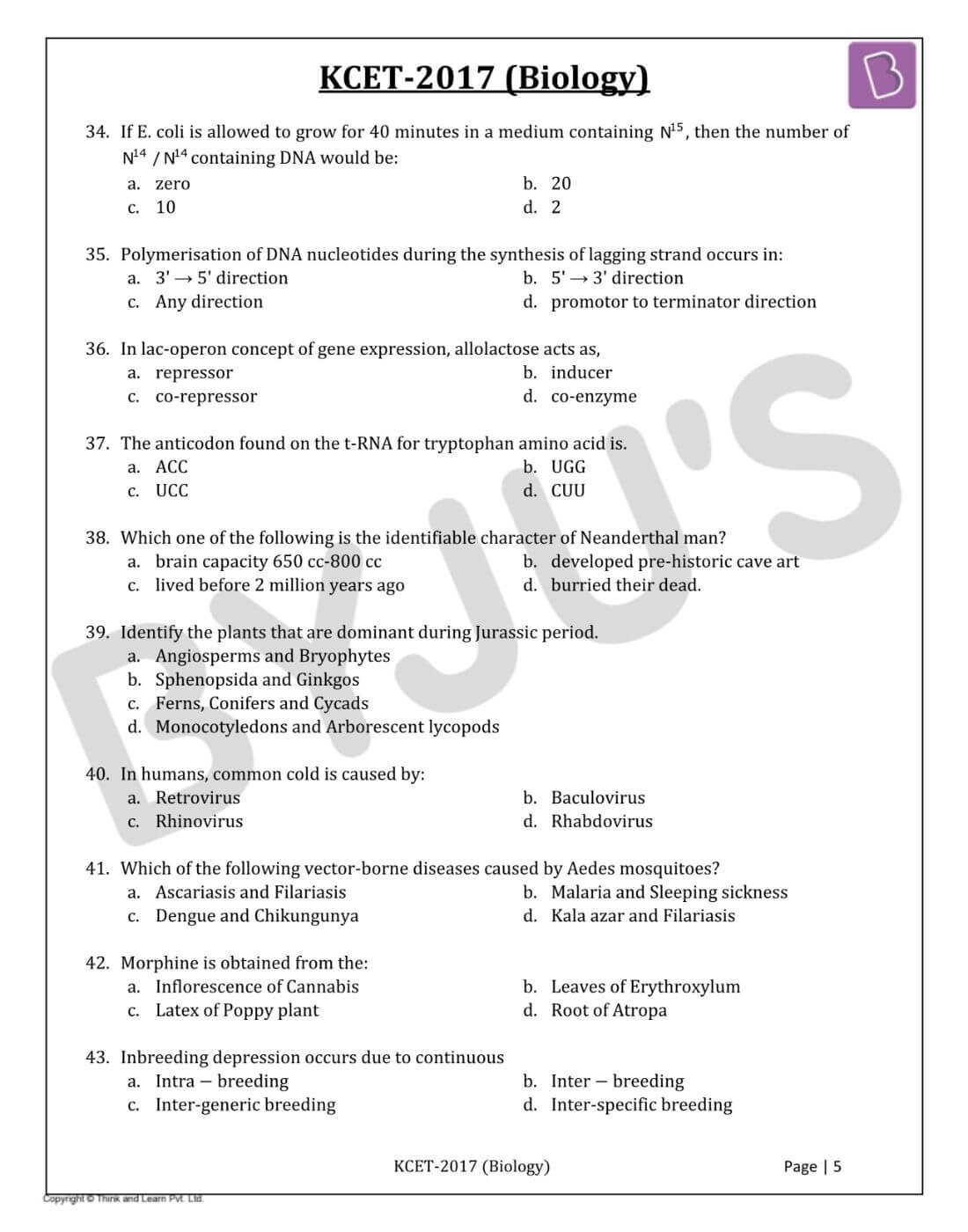 KCET 2017 Biology Question Paper with Solutions
