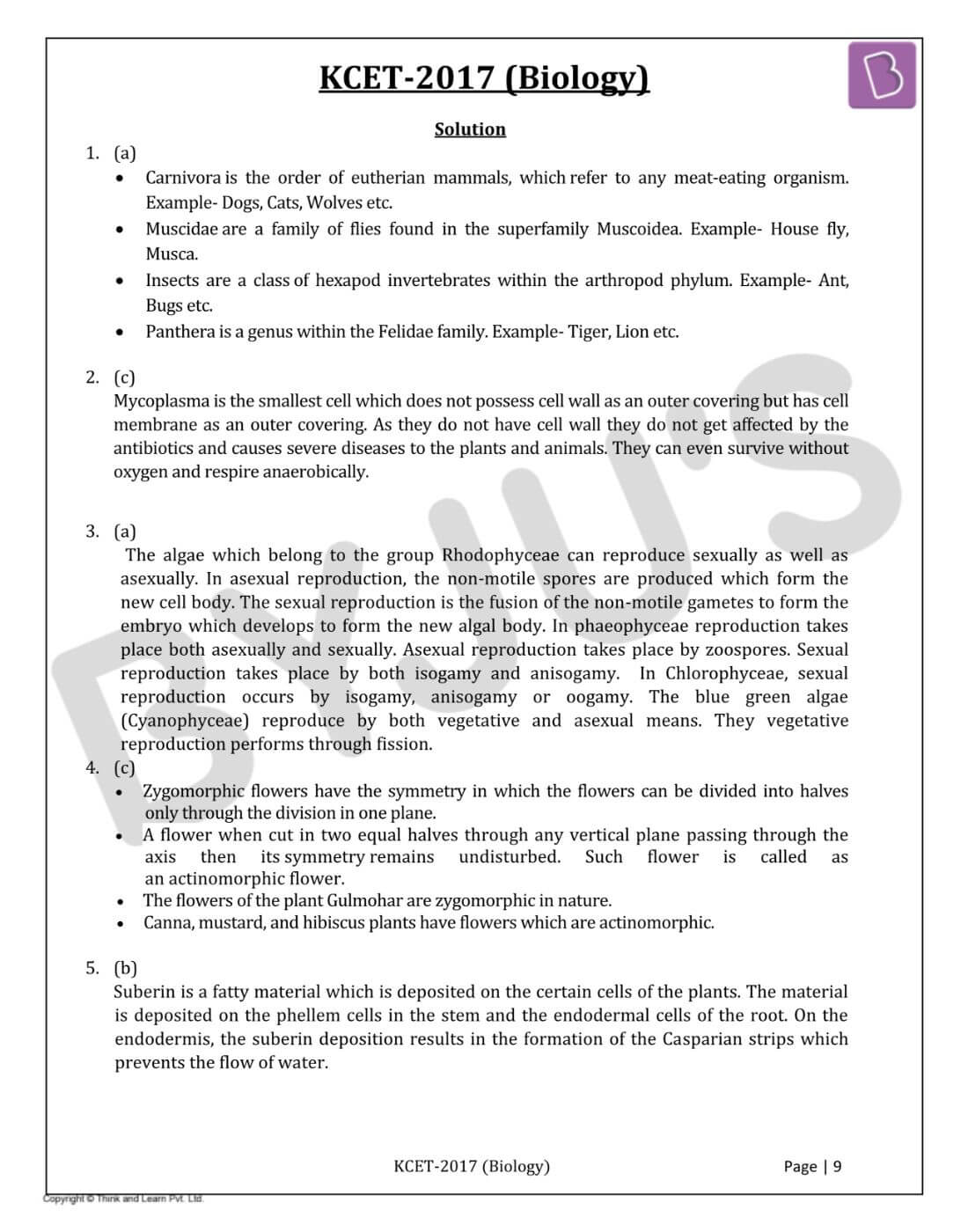 KCET 2017 Biology Question Paper with Solutions