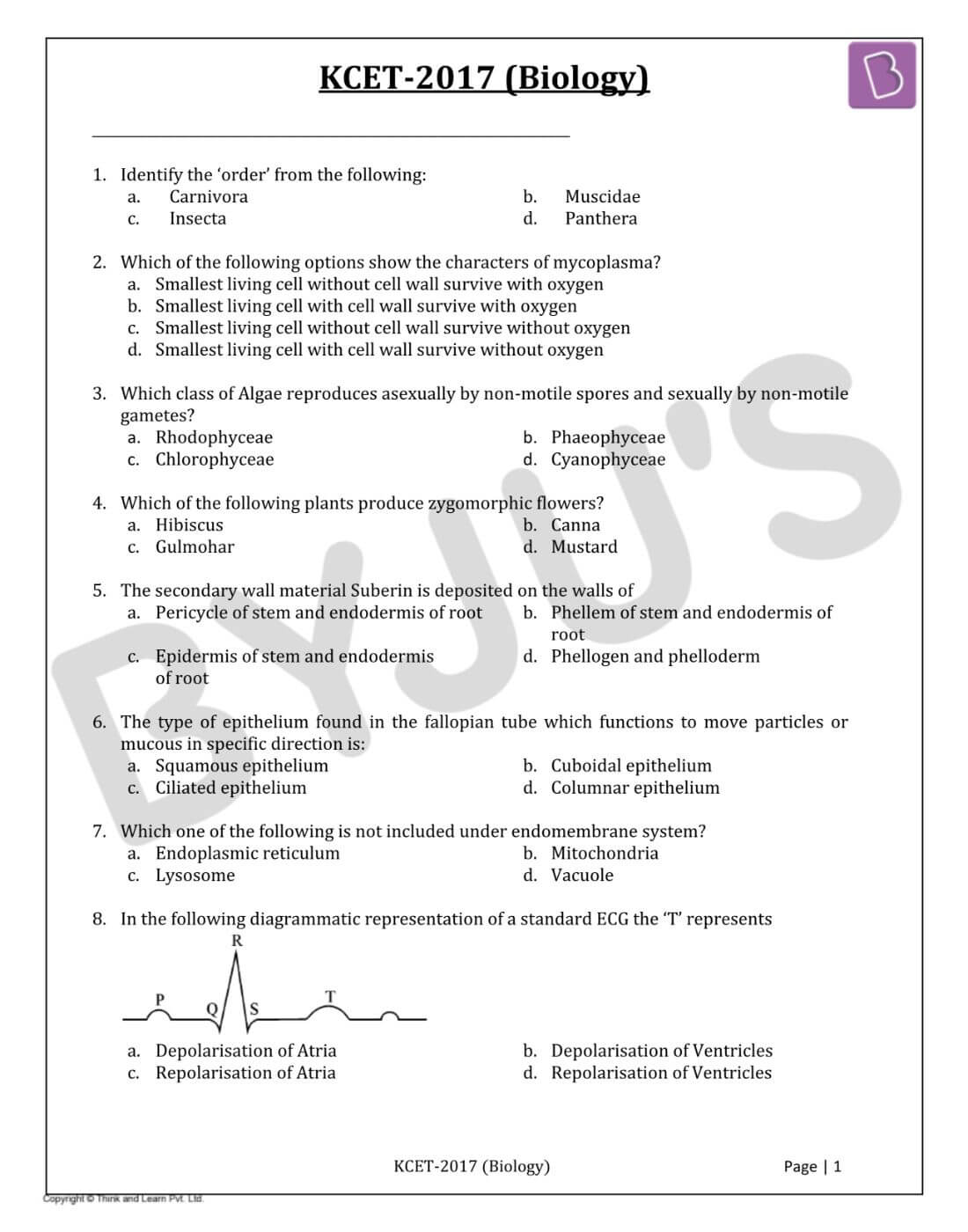 KCET 2017 Biology Question Paper with Solutions