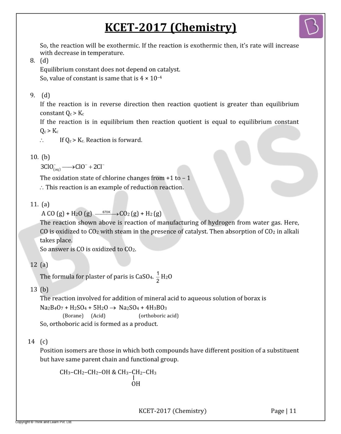 KCET 2017 Chemistry Question Paper with Solutions