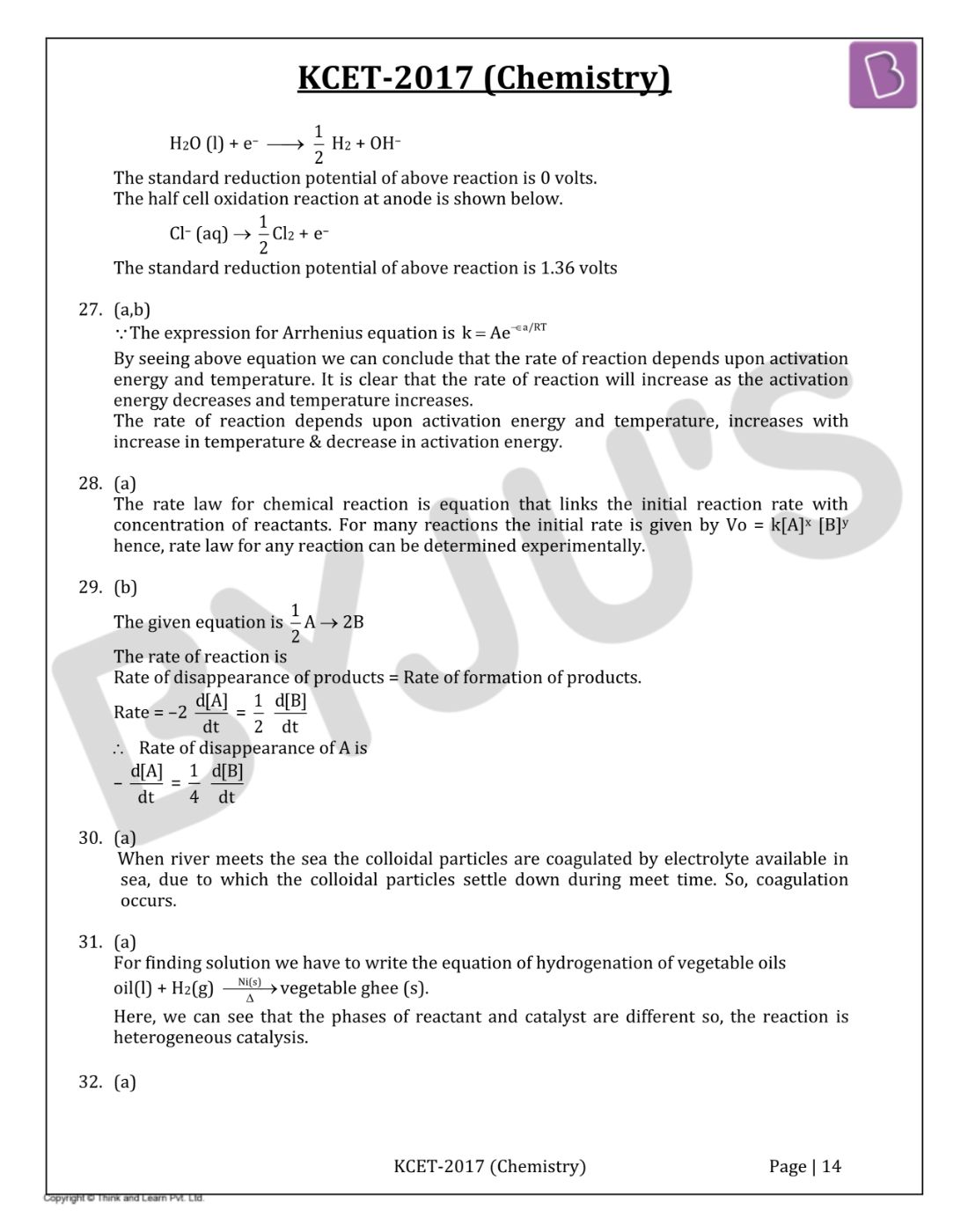 KCET 2017 Chemistry Question Paper with Solutions