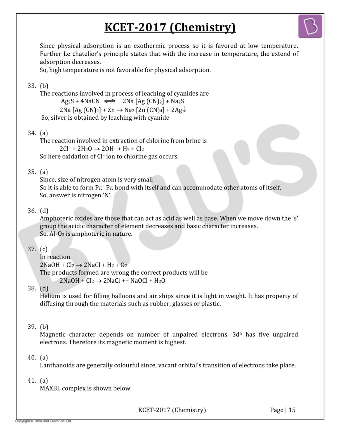 KCET 2017 Chemistry Question Paper with Solutions