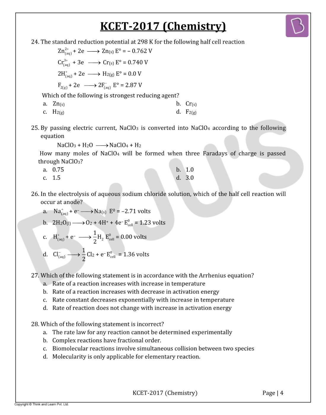 KCET 2017 Chemistry Question Paper with Solutions