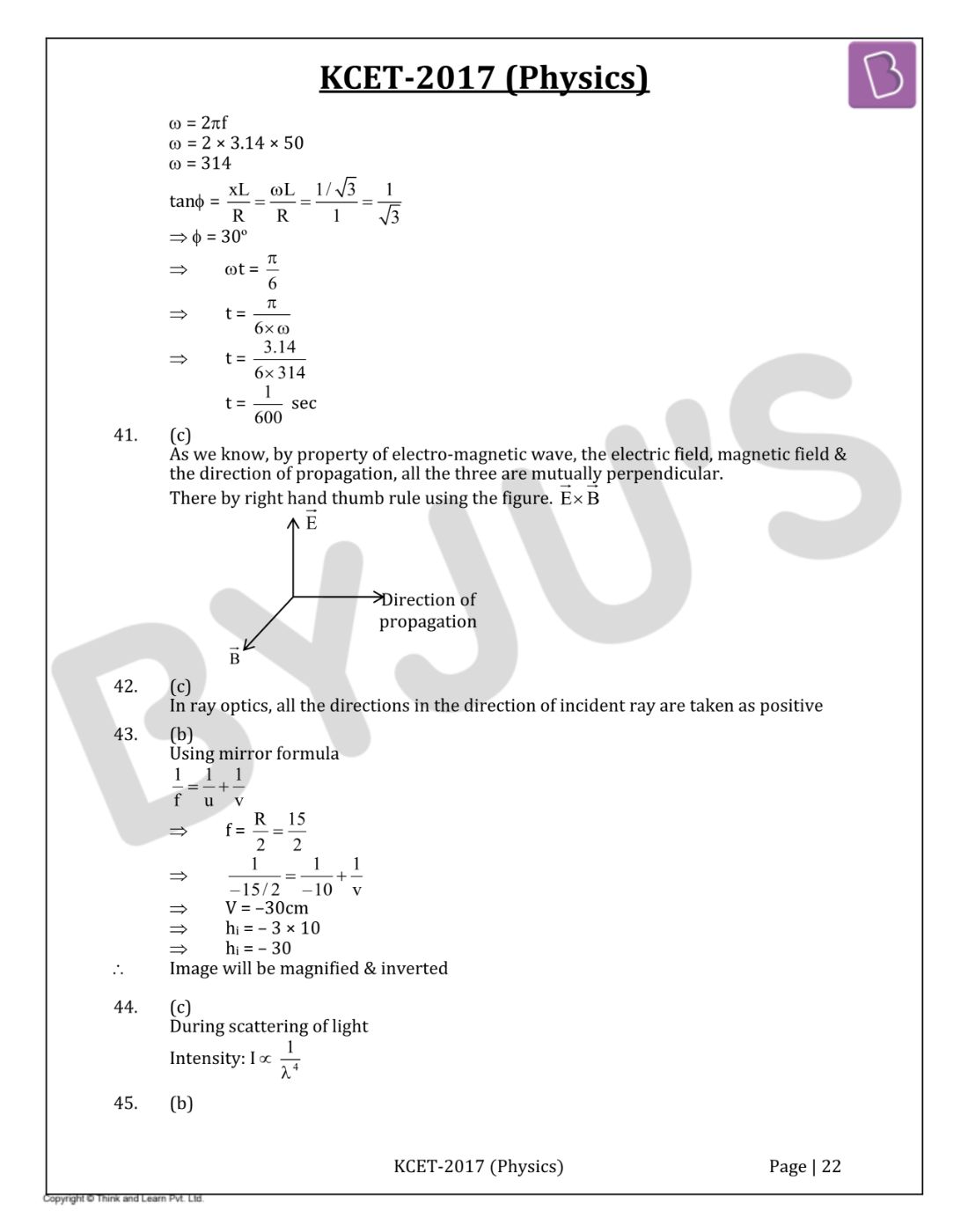 KCET 2017 Physics Question Paper with Solutions