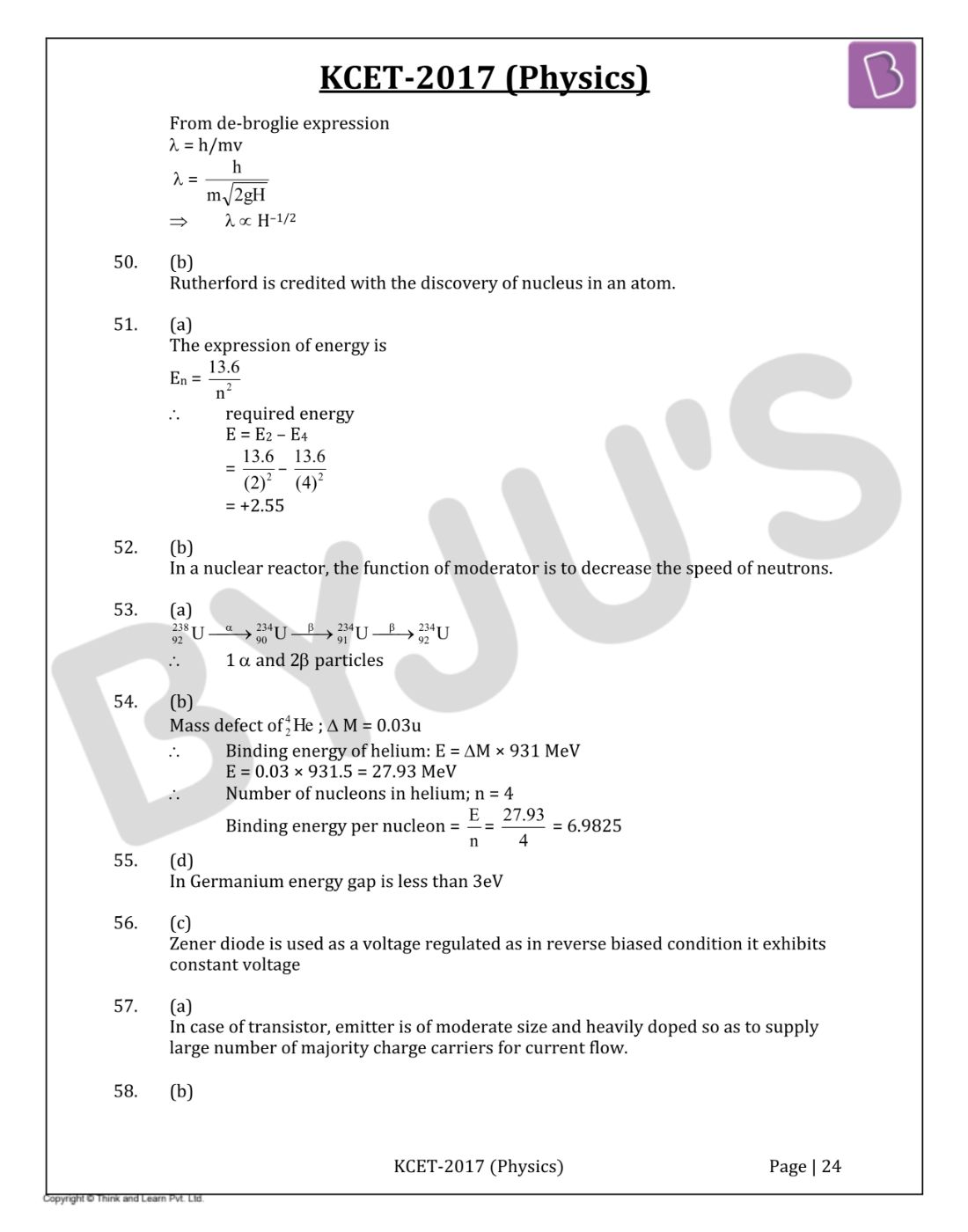 KCET 2017 Physics Question Paper with Solutions