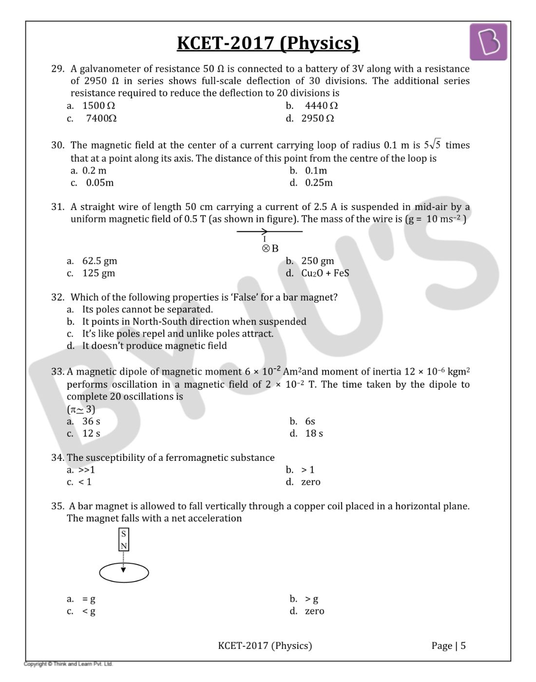 Download KCET 2017 Solved Physics Paper | Answer Key