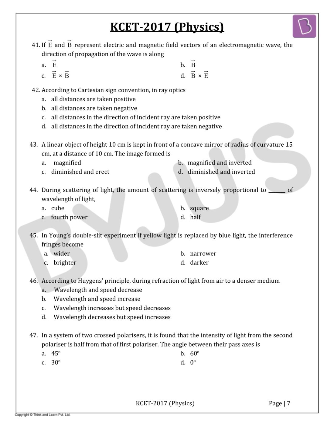 KCET 2017 Physics Question Paper with Solutions