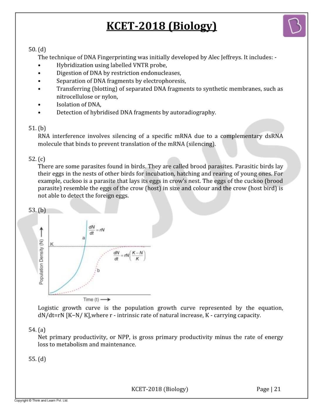 KCET 2018 Biology Question Paper with Solutions