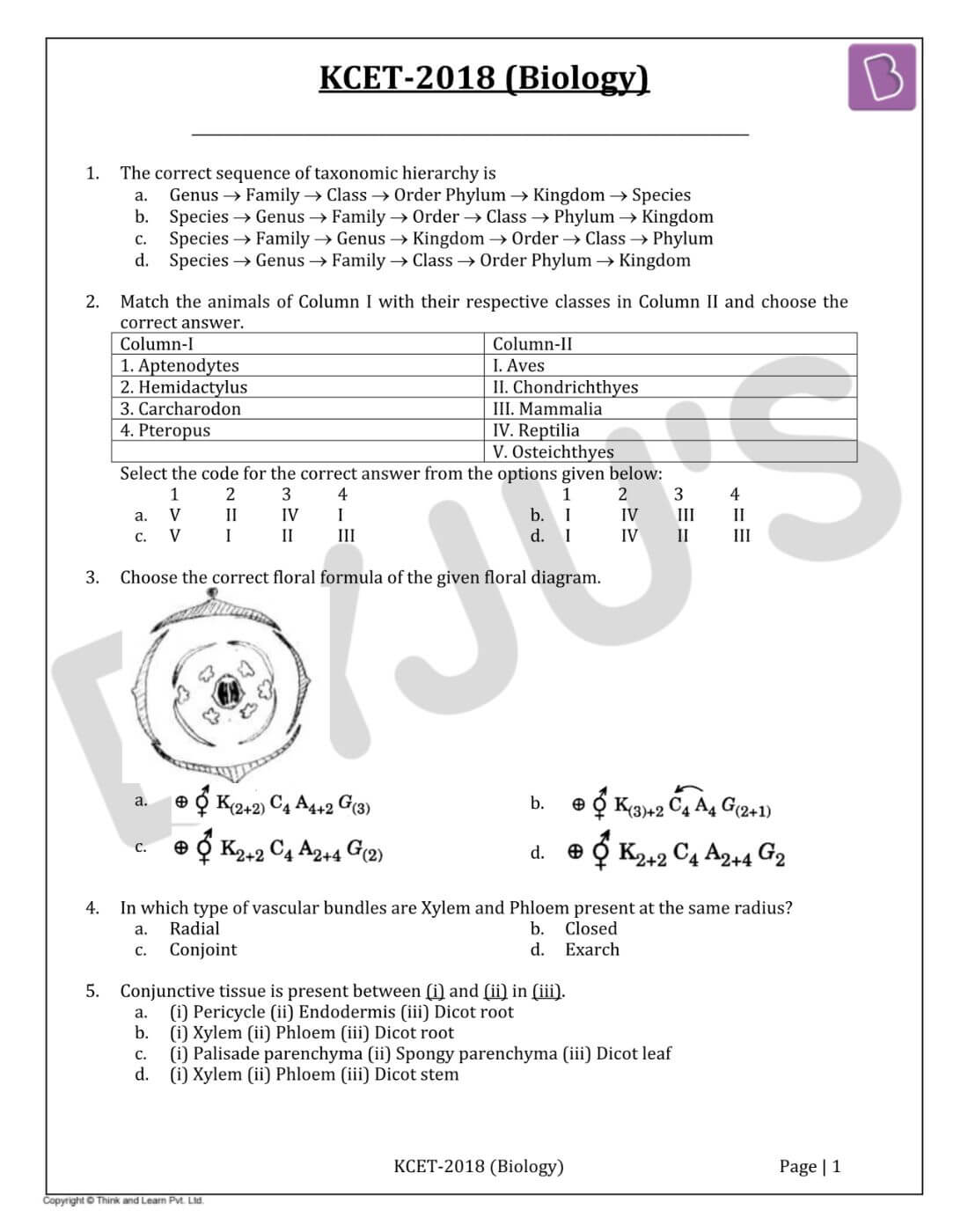 KCET 2018 Biology Question Paper with Solutions