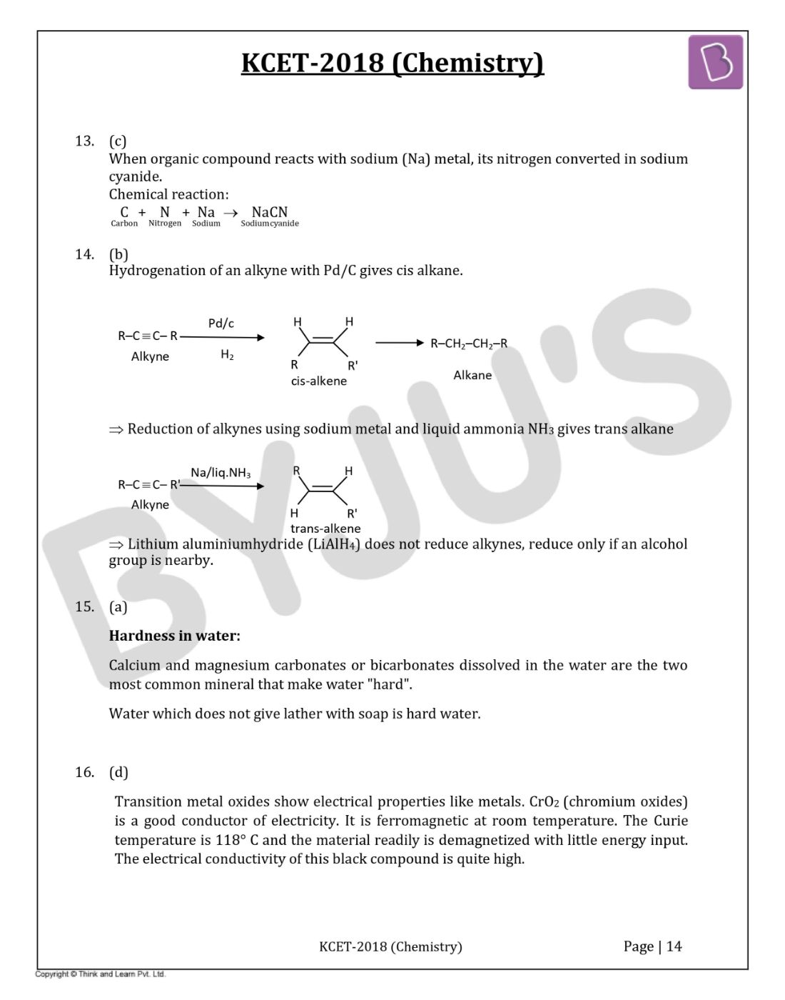 KCET 2018 Chemistry Question Paper with Solutions