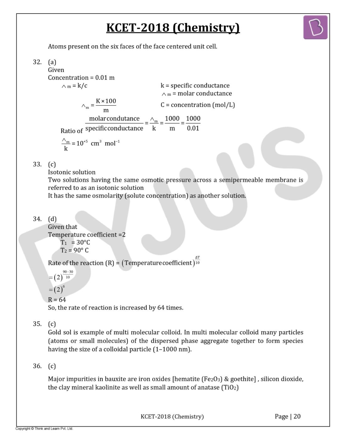 KCET 2018 Chemistry Question Paper with Solutions