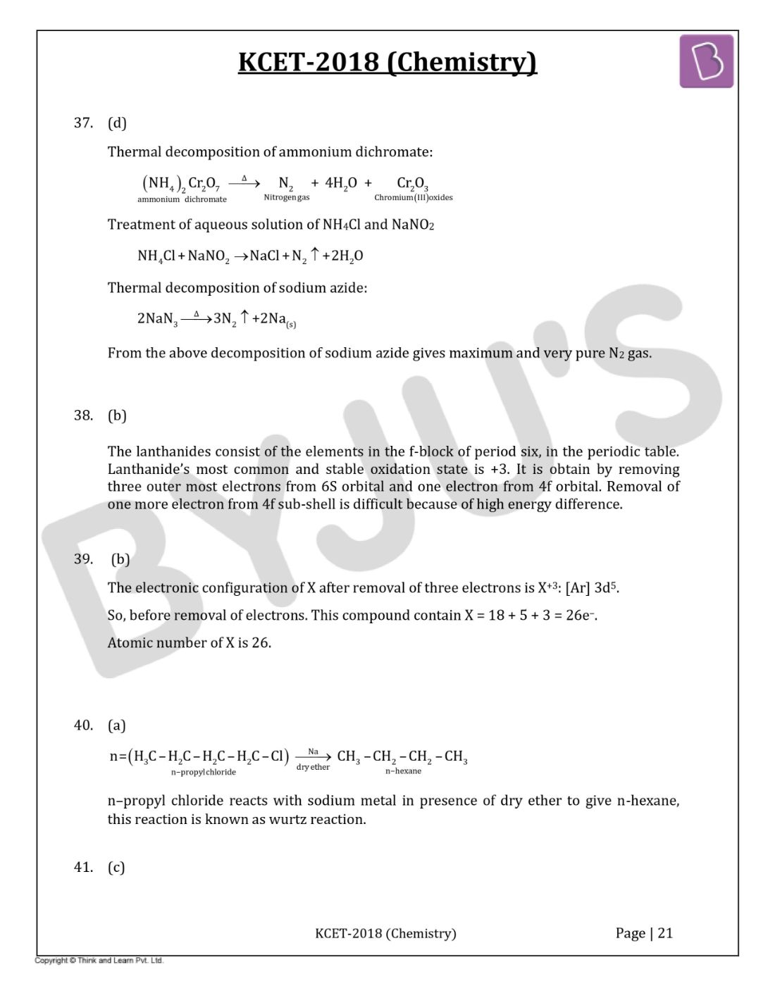 KCET 2018 Chemistry Question Paper with Solutions