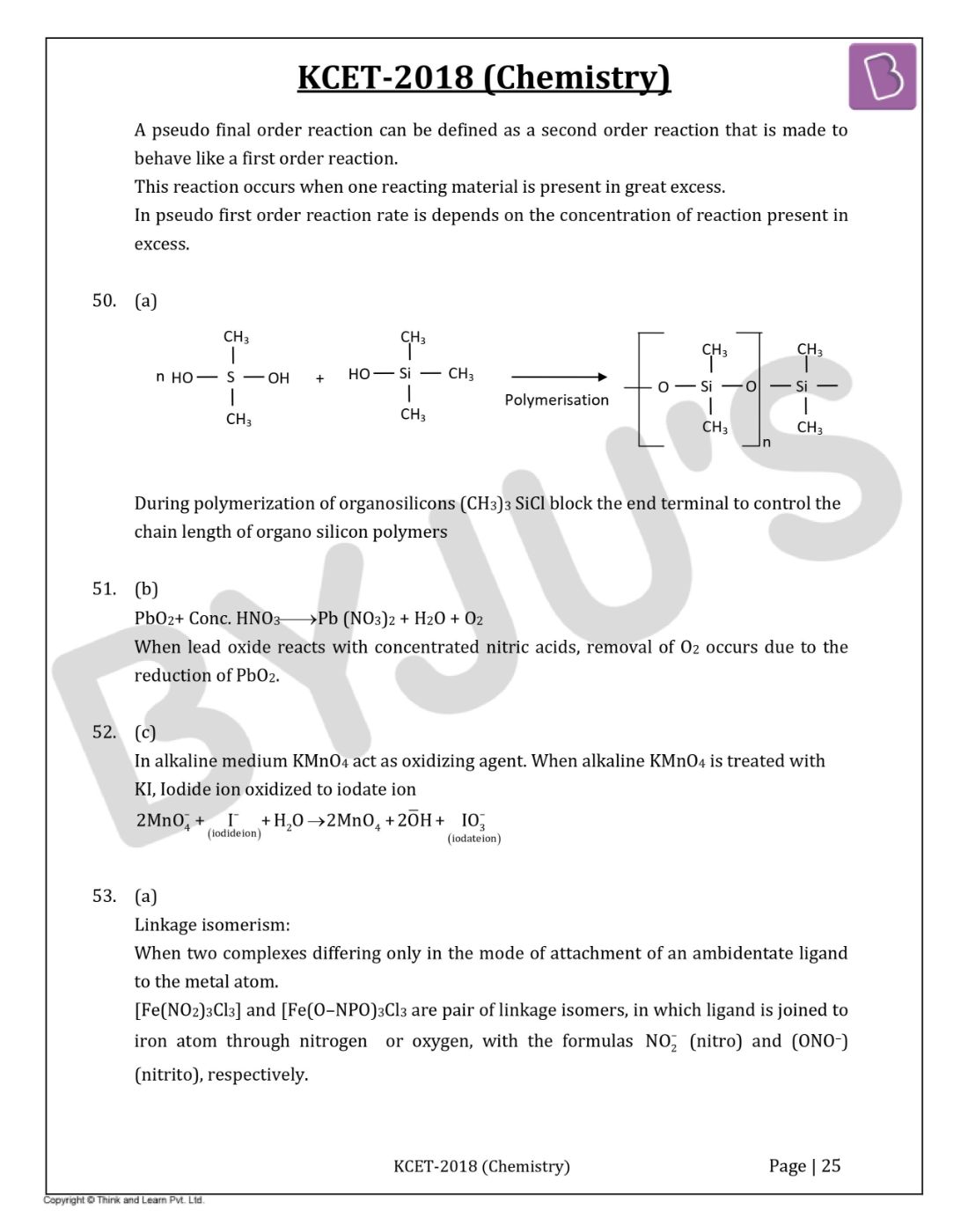KCET 2018 Chemistry Question Paper with Solutions