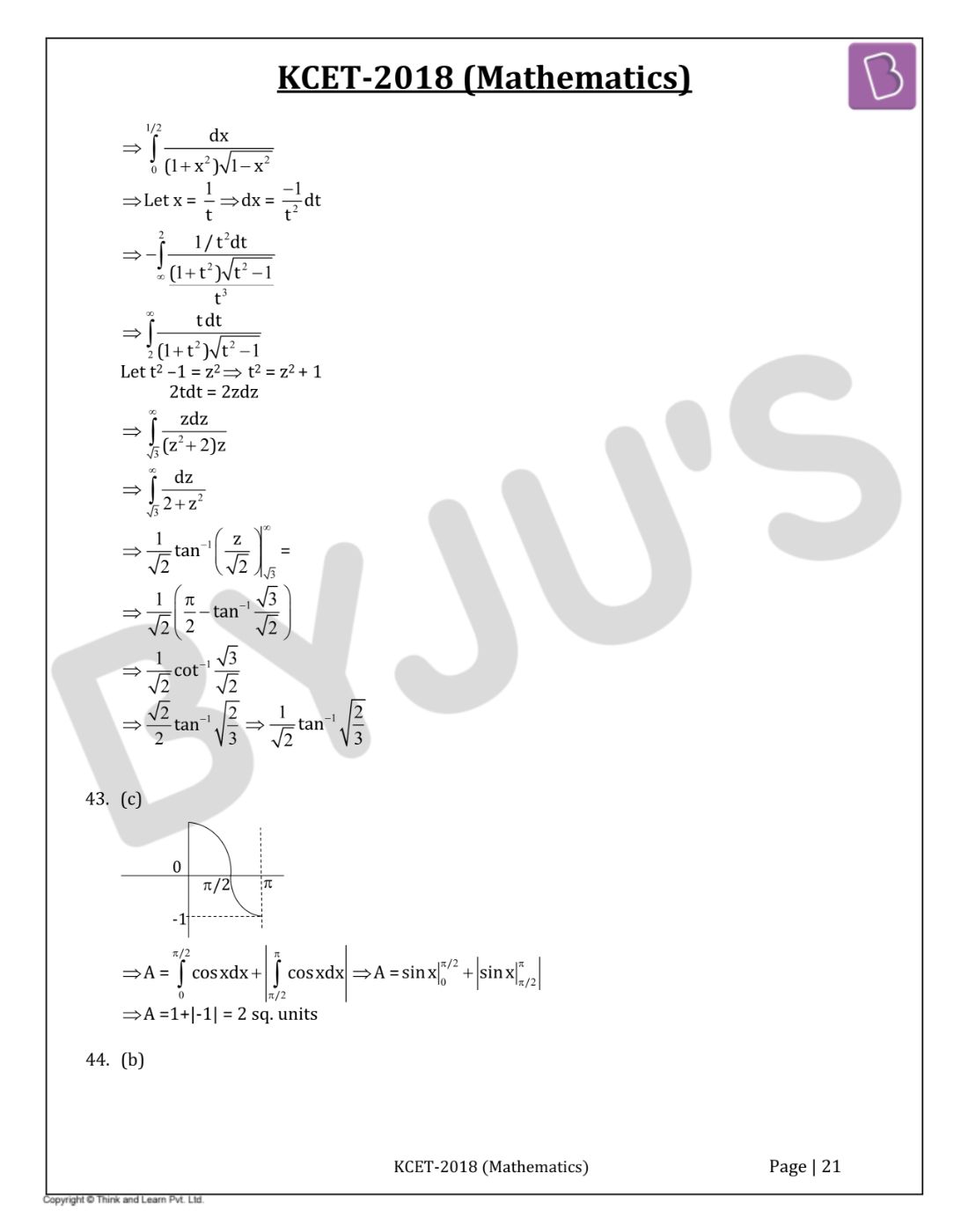 KCET 2018 Maths Question Paper with Solutions