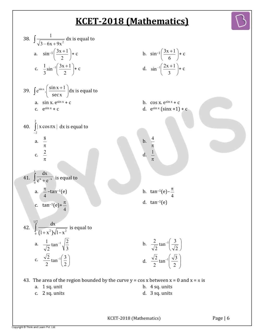 KCET 2018 Maths Question Paper with Solutions