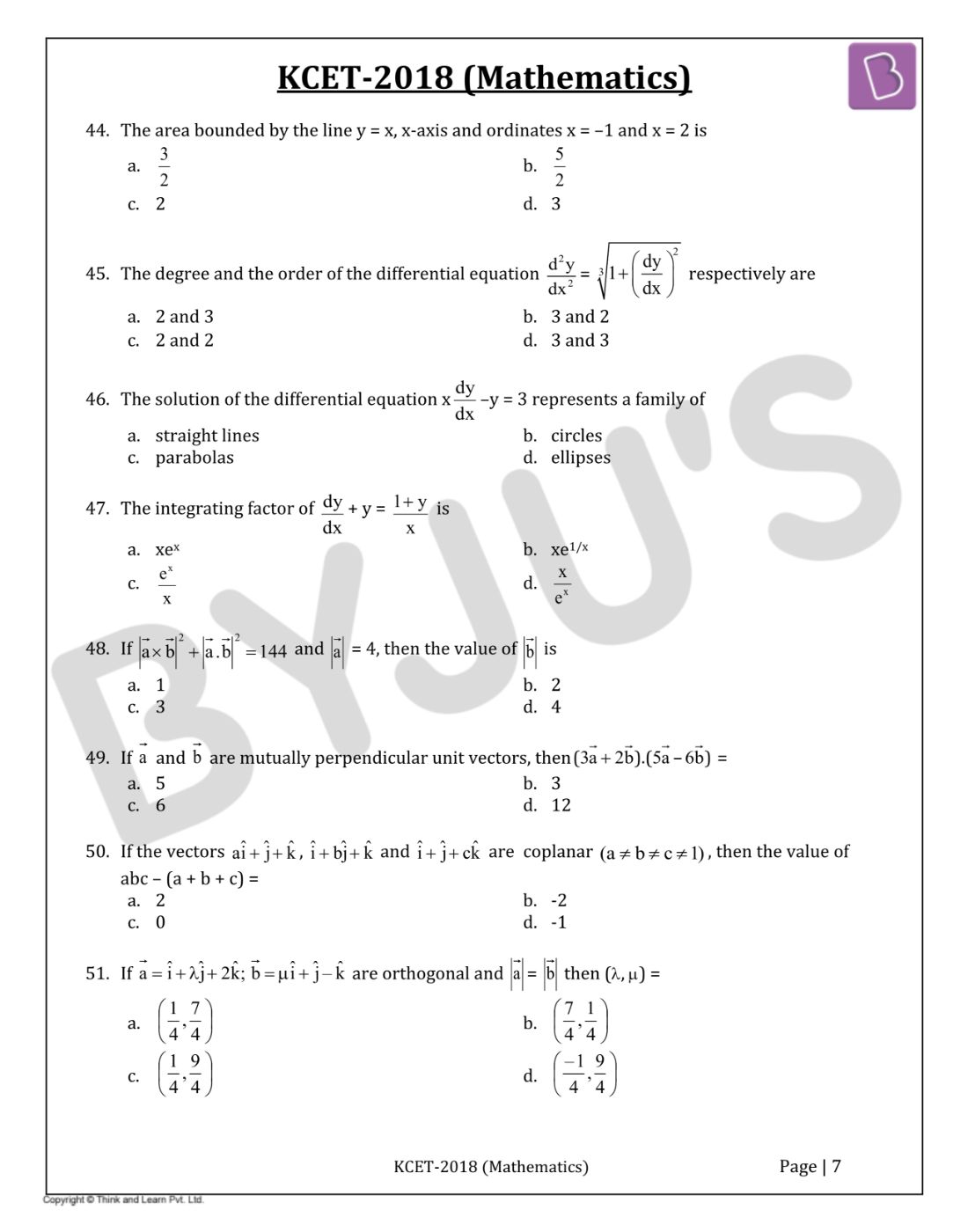 KCET 2018 Maths Question Paper with Solutions