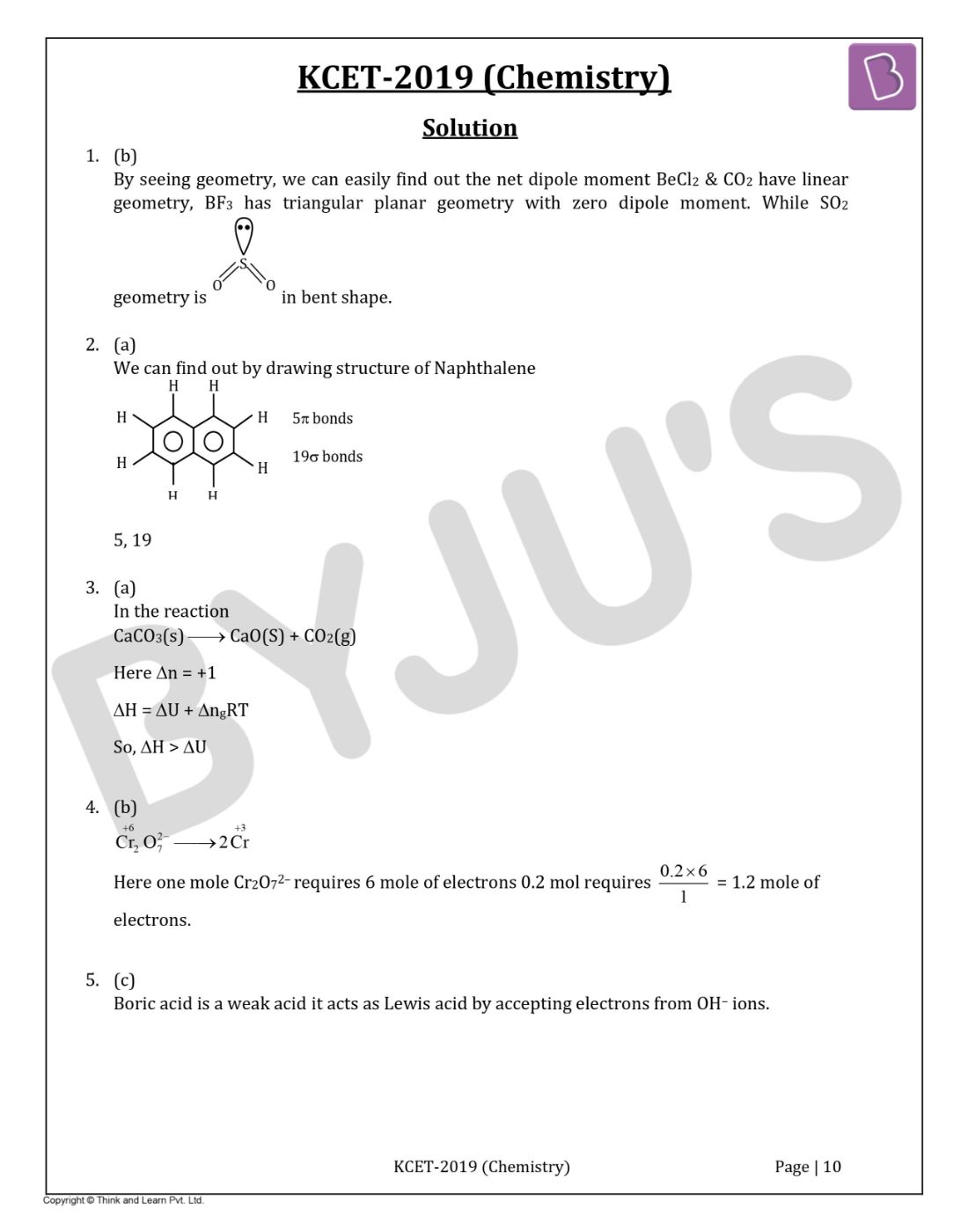 KCET 2019 Chemistry Question Paper with Solutions