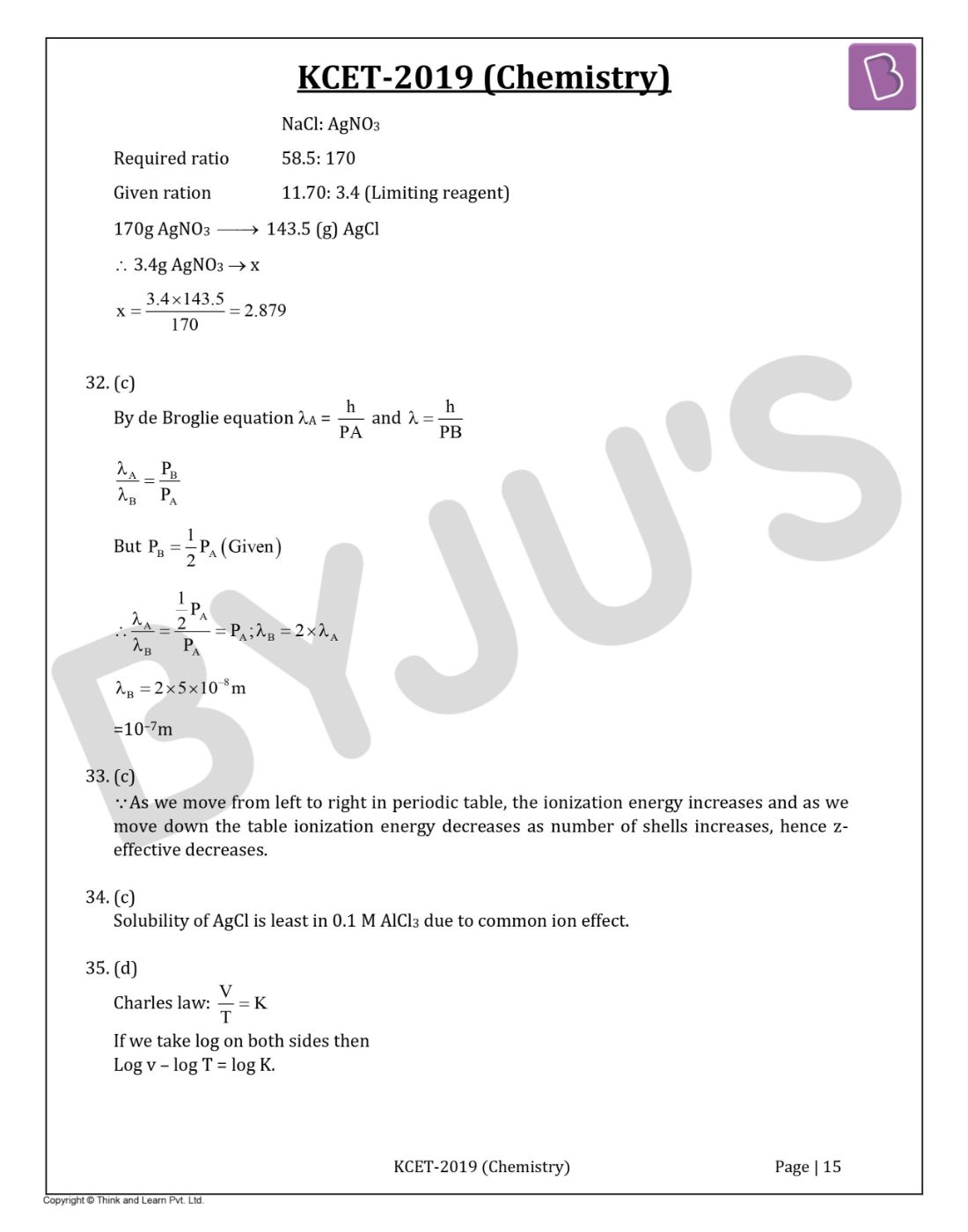 KCET 2019 Chemistry Question Paper with Solutions
