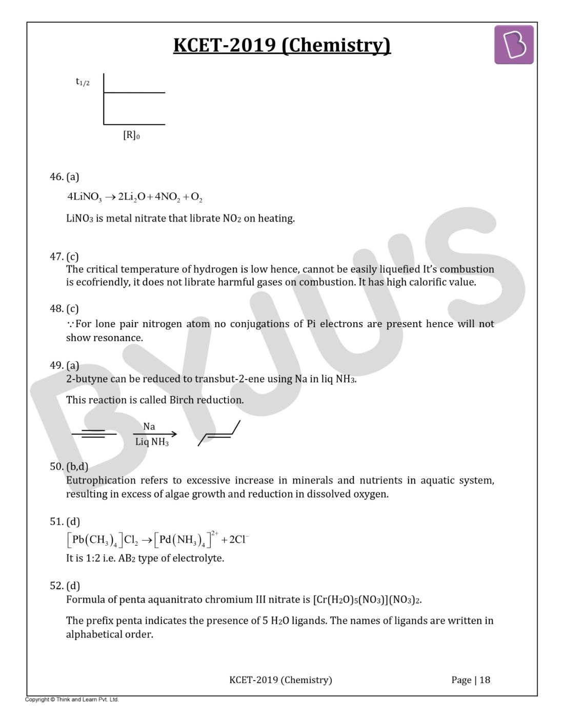 KCET 2019 Chemistry Question Paper with Solutions