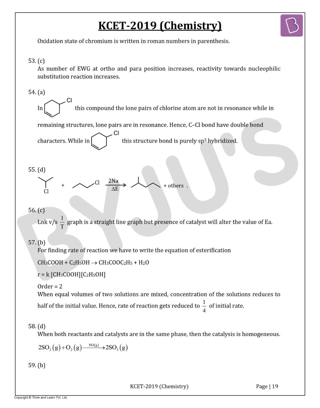 KCET 2019 Chemistry Question Paper with Solutions