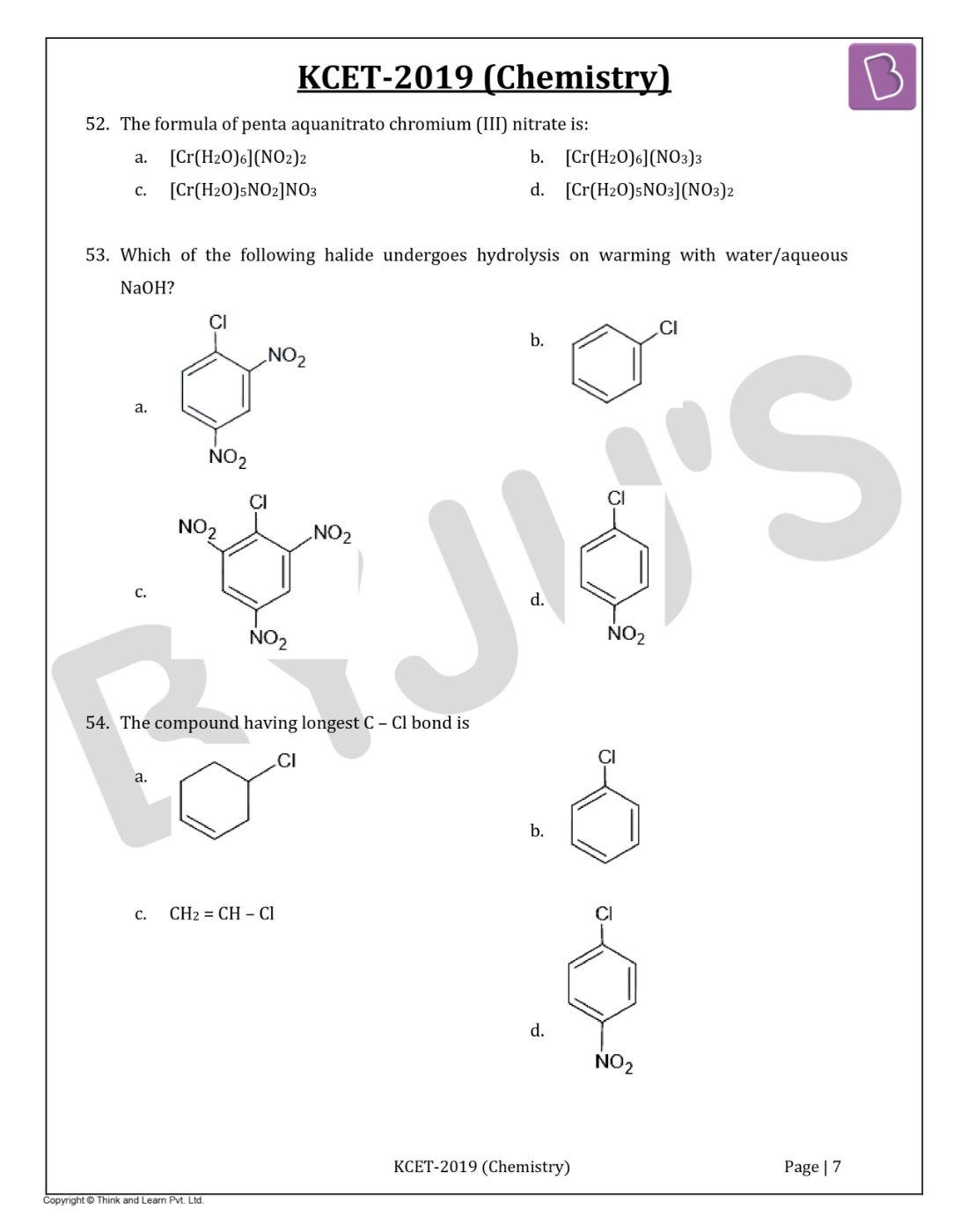 KCET 2019 Chemistry Question Paper with Solutions