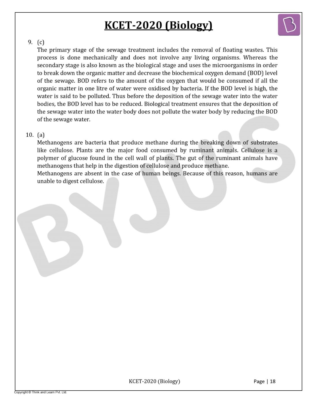KCET 2020 Biology Question Paper with Solutions