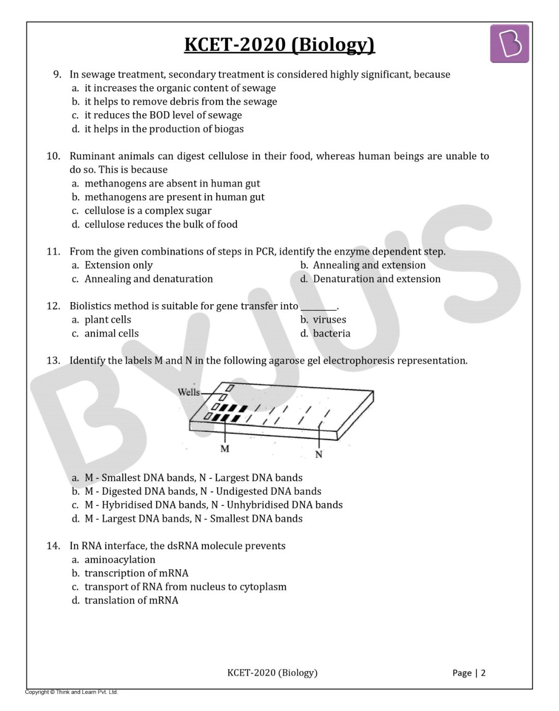 KCET 2020 Biology Question Paper with Solutions